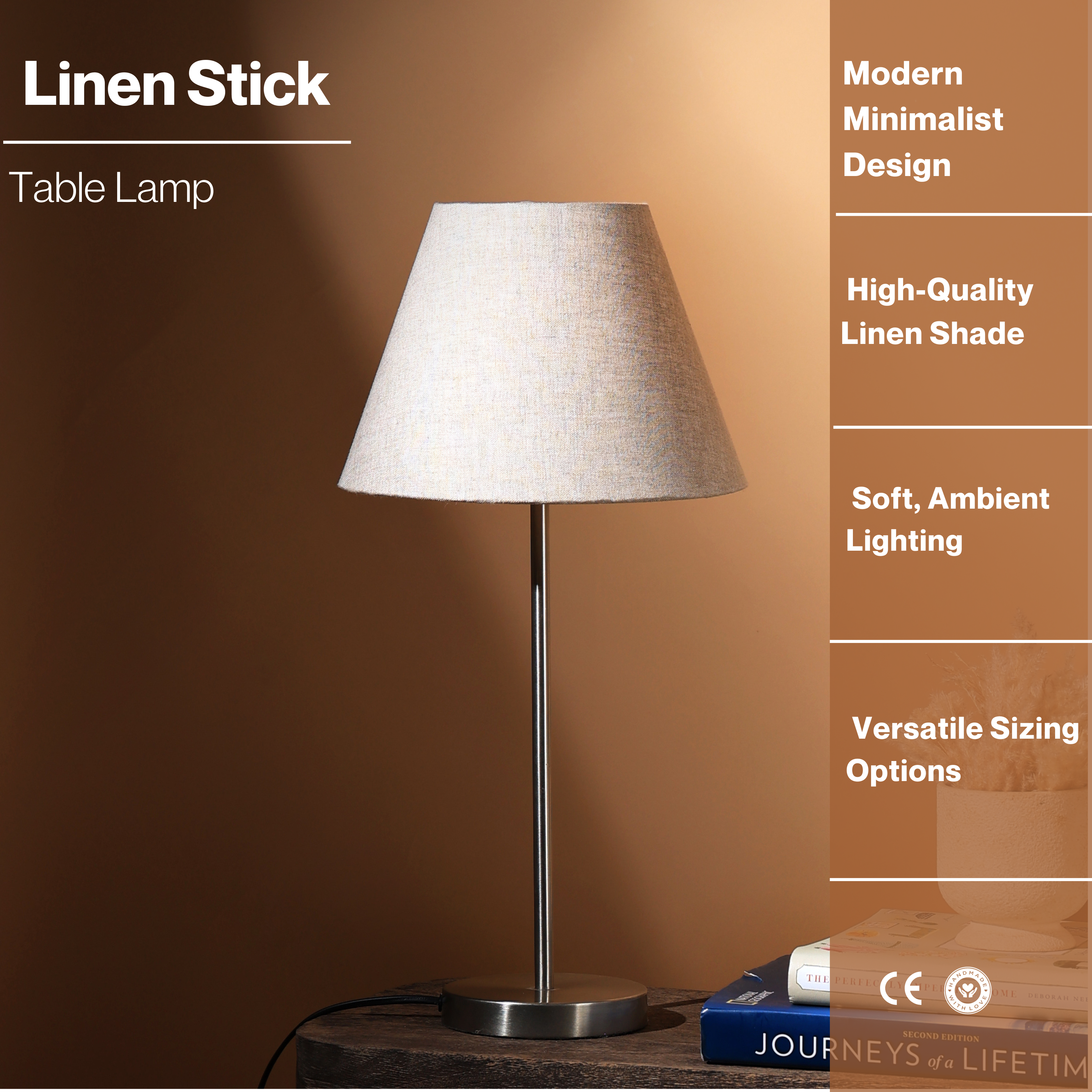 Linen Stick Lamp - Nickle Base, Minimalistic Lamp, Premium Linen