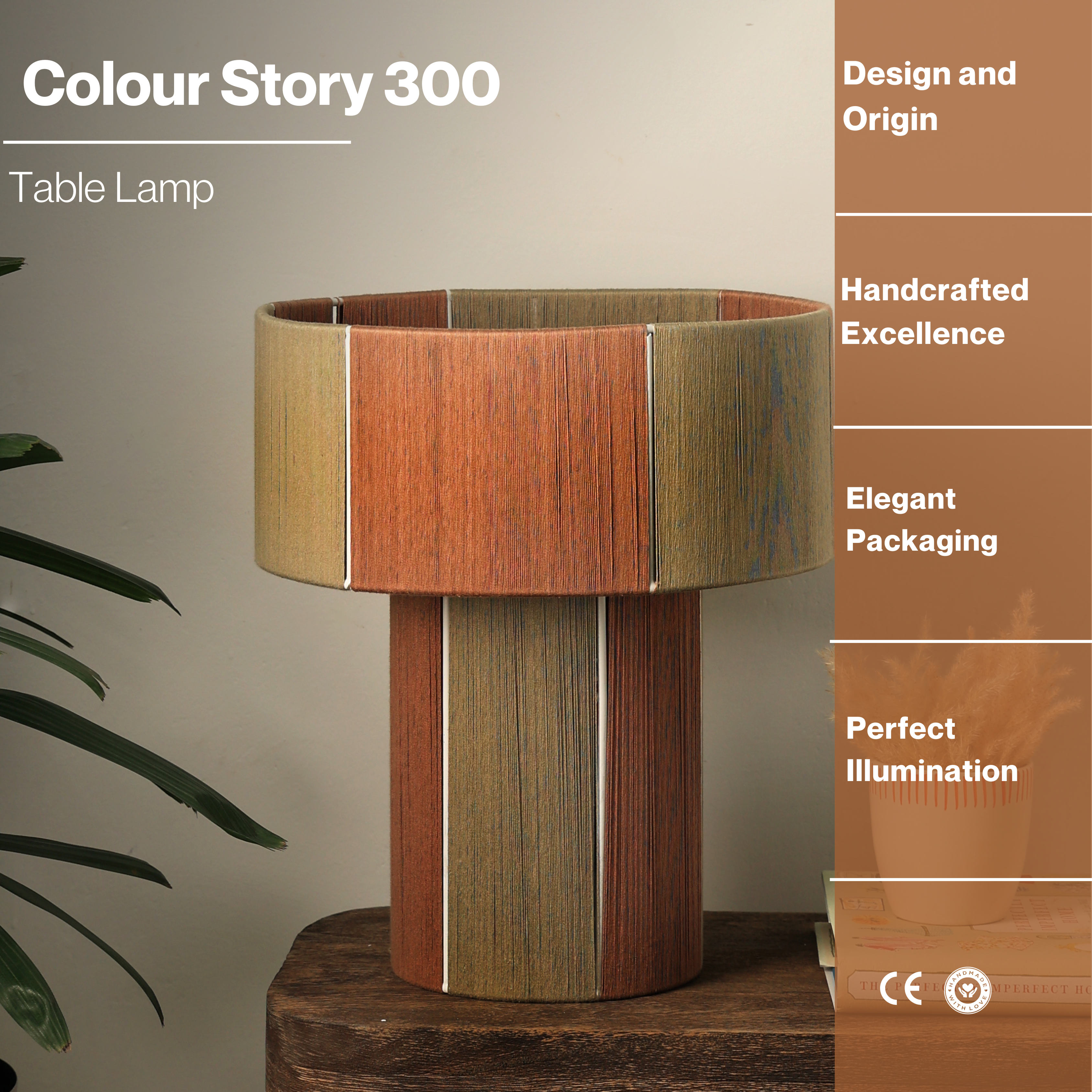 Colour Story 300 - Table Lamp - Threading Pattern, Cotton Threading Lampshade, Sturdy Construction