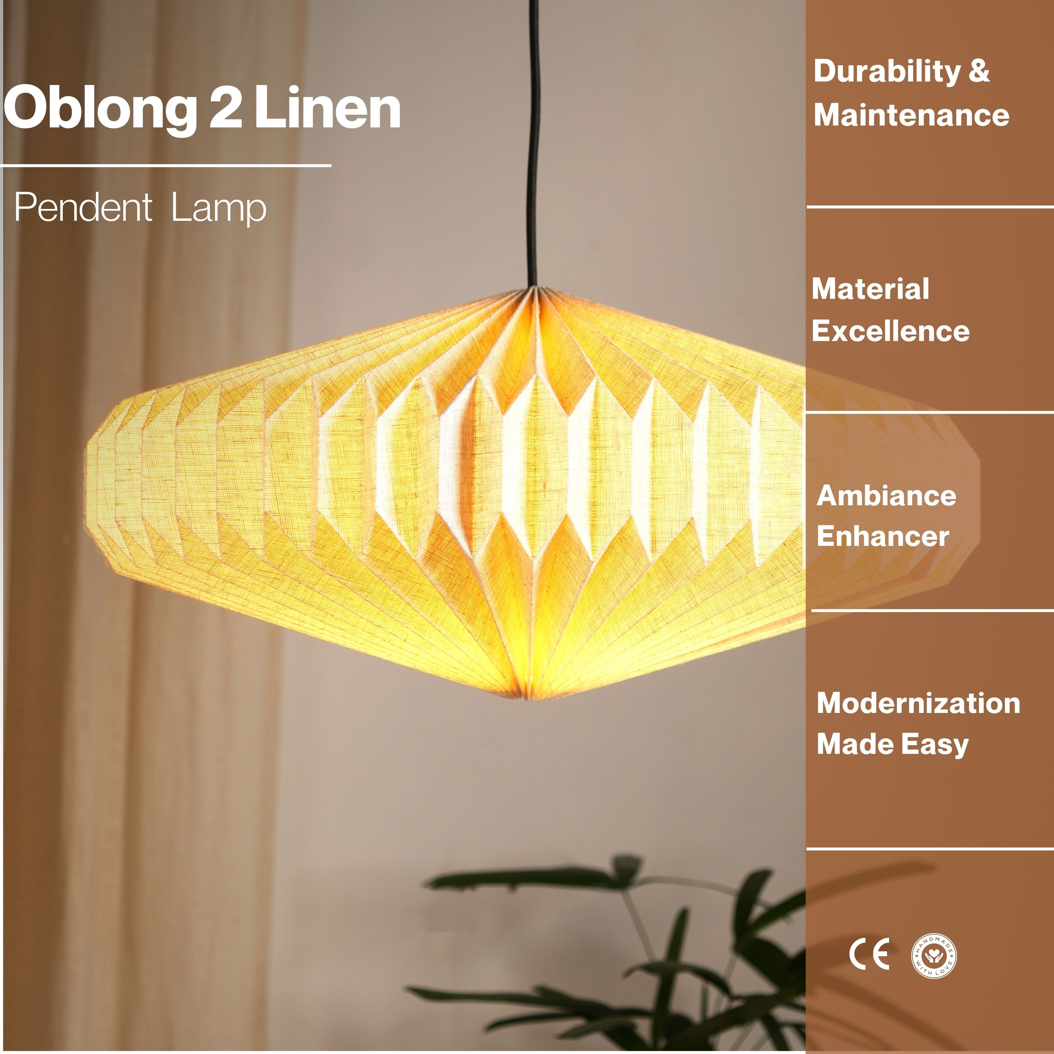 Oblong 2 (Linen) - European Linen, Disc Shaped Pendant, Handpleated Origami