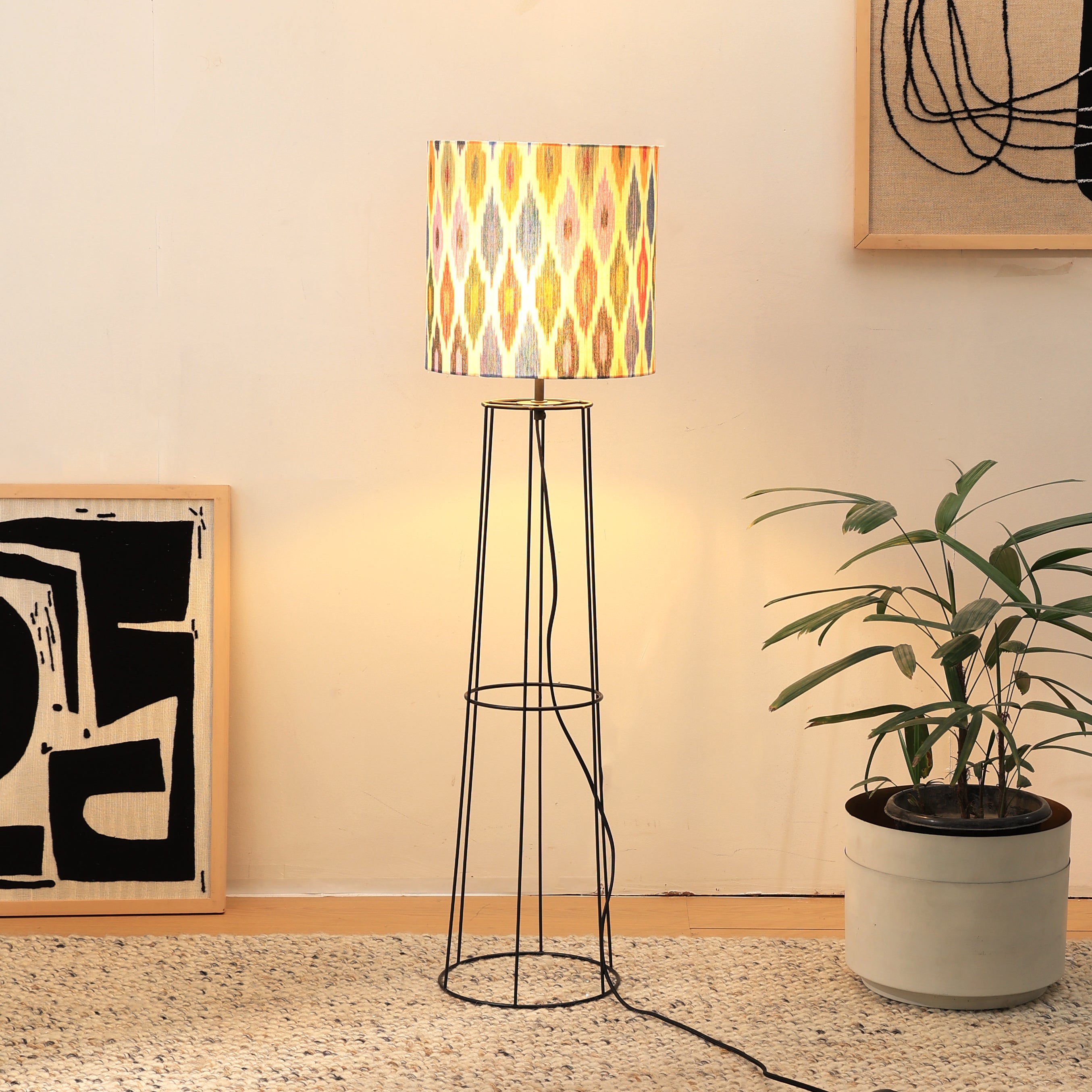 IKKAT Floor Lamp 100 -Ikkat Fabric, Floor Lamp, Indian and Scandinavia fusion, modern lighting, trending floor lamp