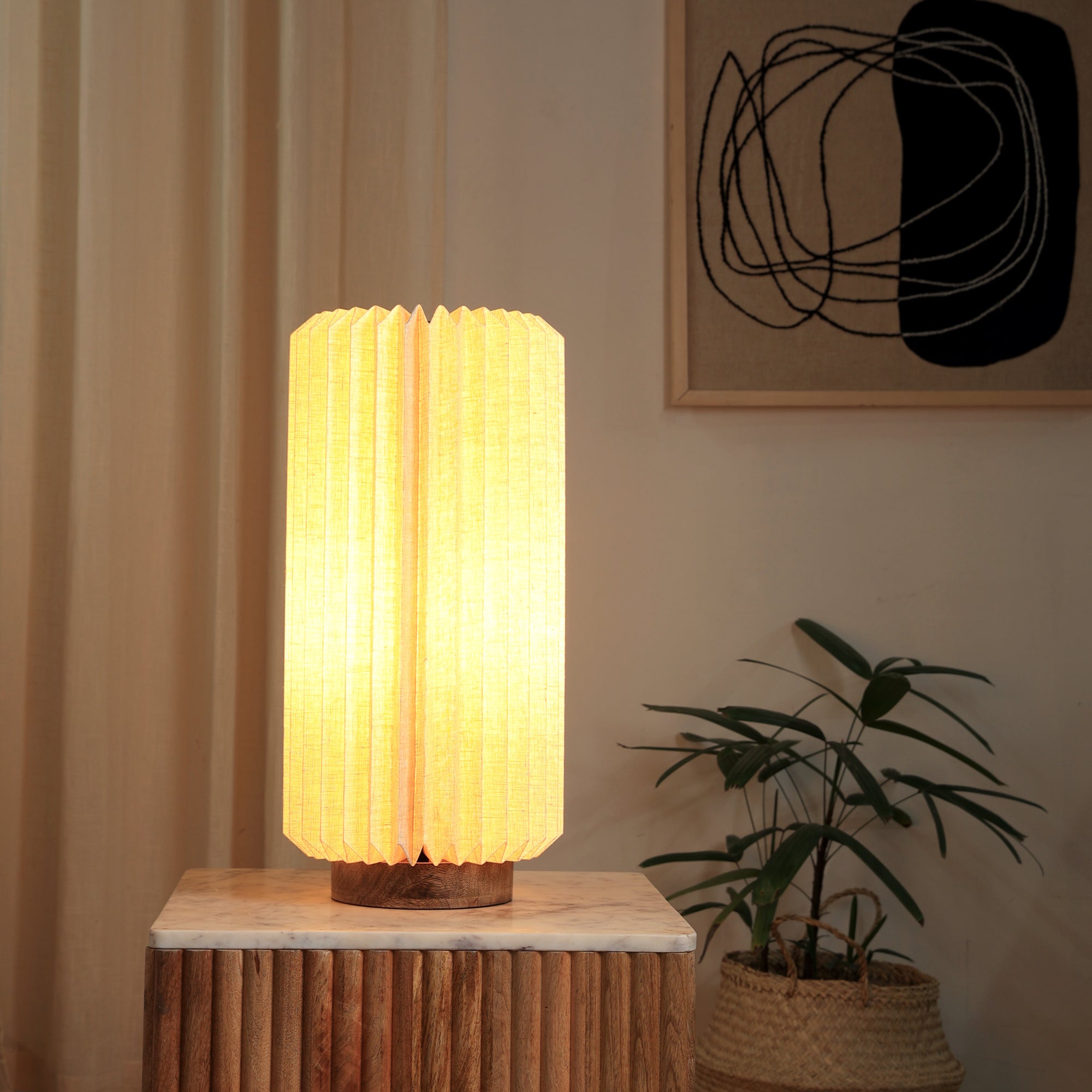 Serenity Table Lamp - Linen Table Lamp with Mango Wood Base
