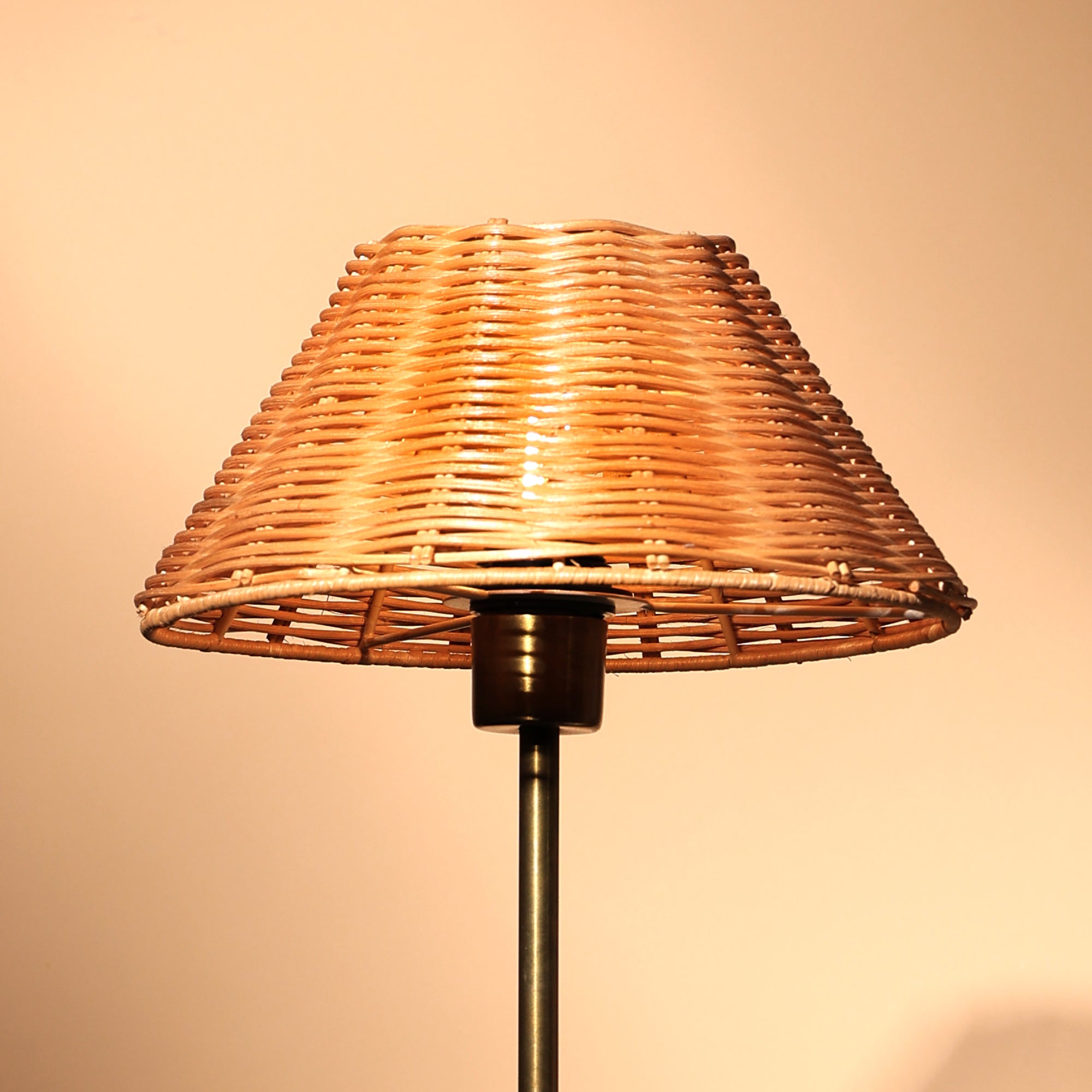 Natural Cane Lamp - Made from Rattan, Handweaving, Antique Finish of Base