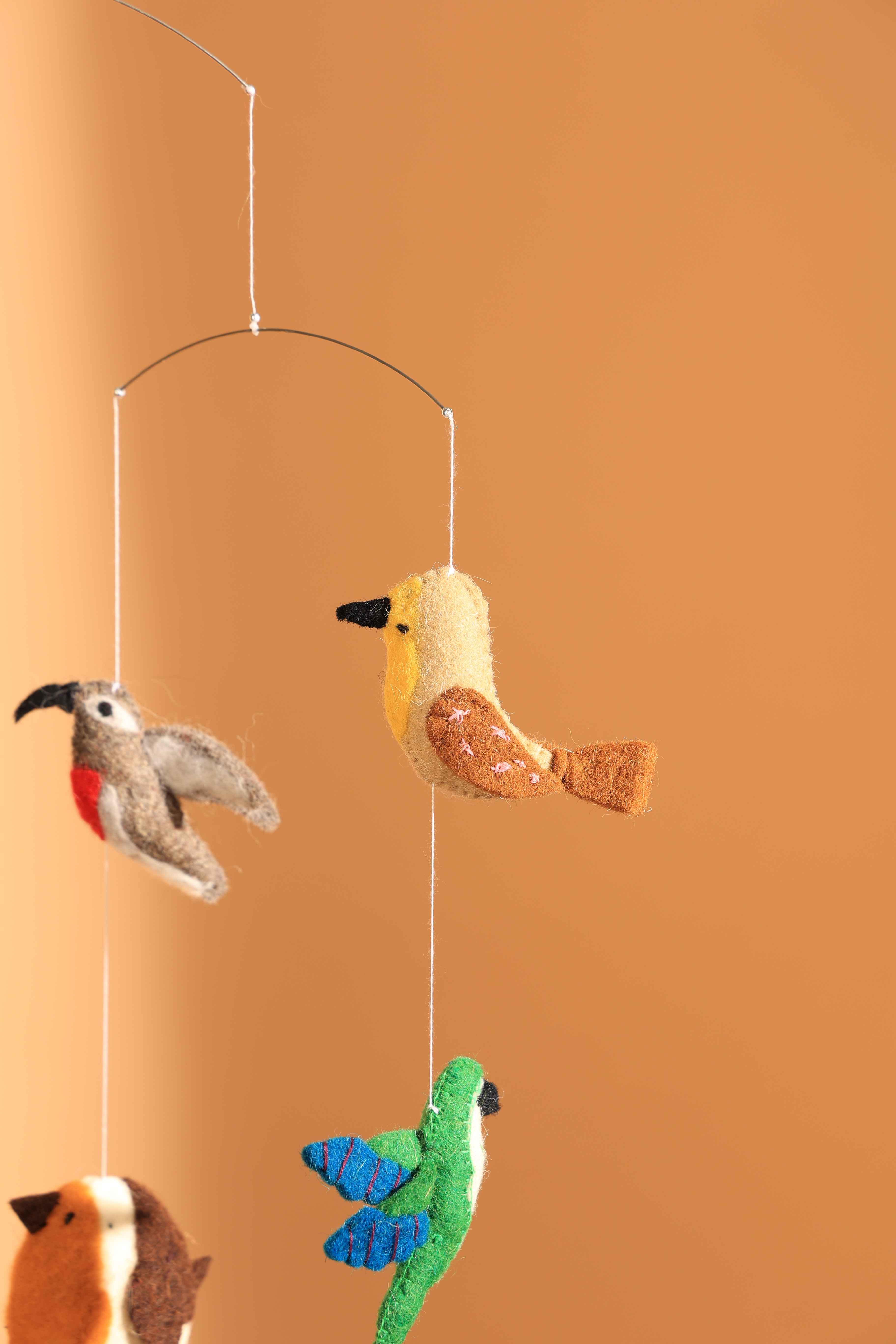 Felt Ornaments Hanging Mobile (Birds) - Kids Decor, Ornaments, Hanging Mobiles made from Wool