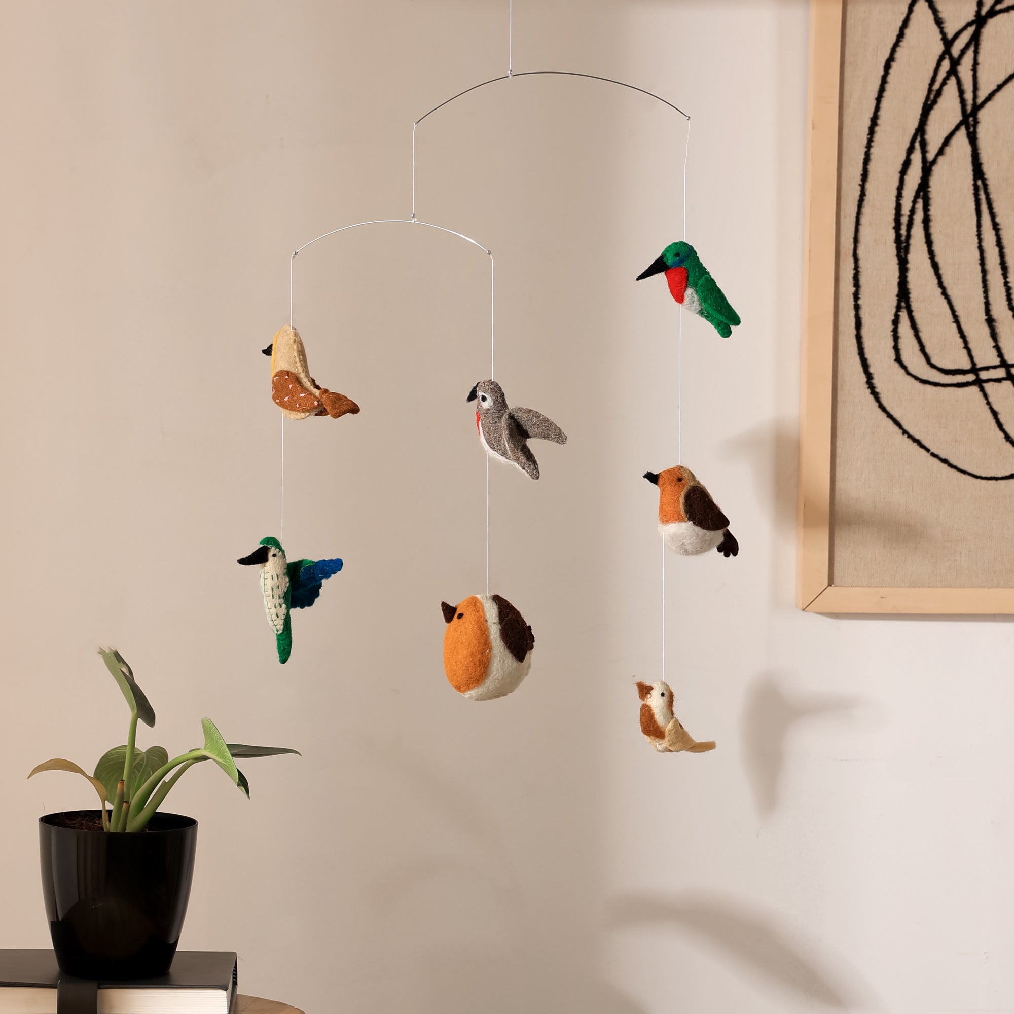 Felt Ornaments Hanging Mobile (Birds) - Kids hanging wall Decor, Ornaments, Hanging Mobiles made from Wool - FIG Living