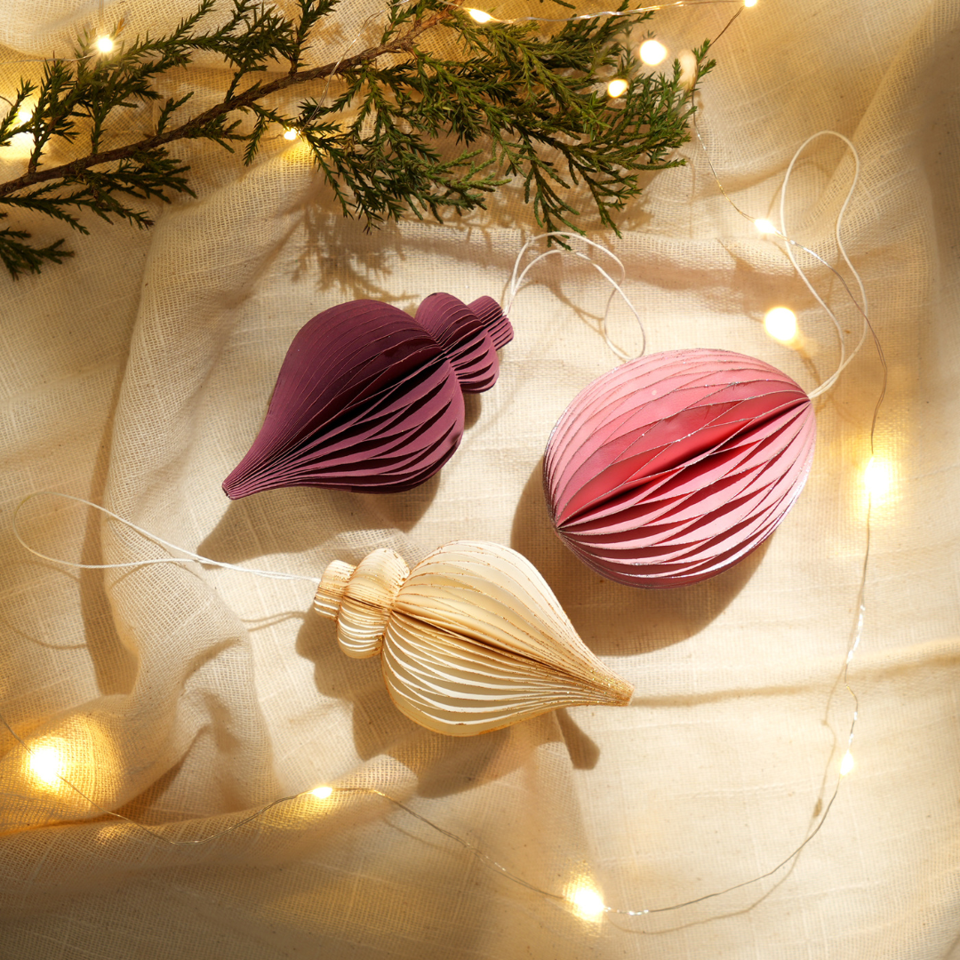 Christmas Ornaments - Off-White & Gold Glitter - Pack of 3