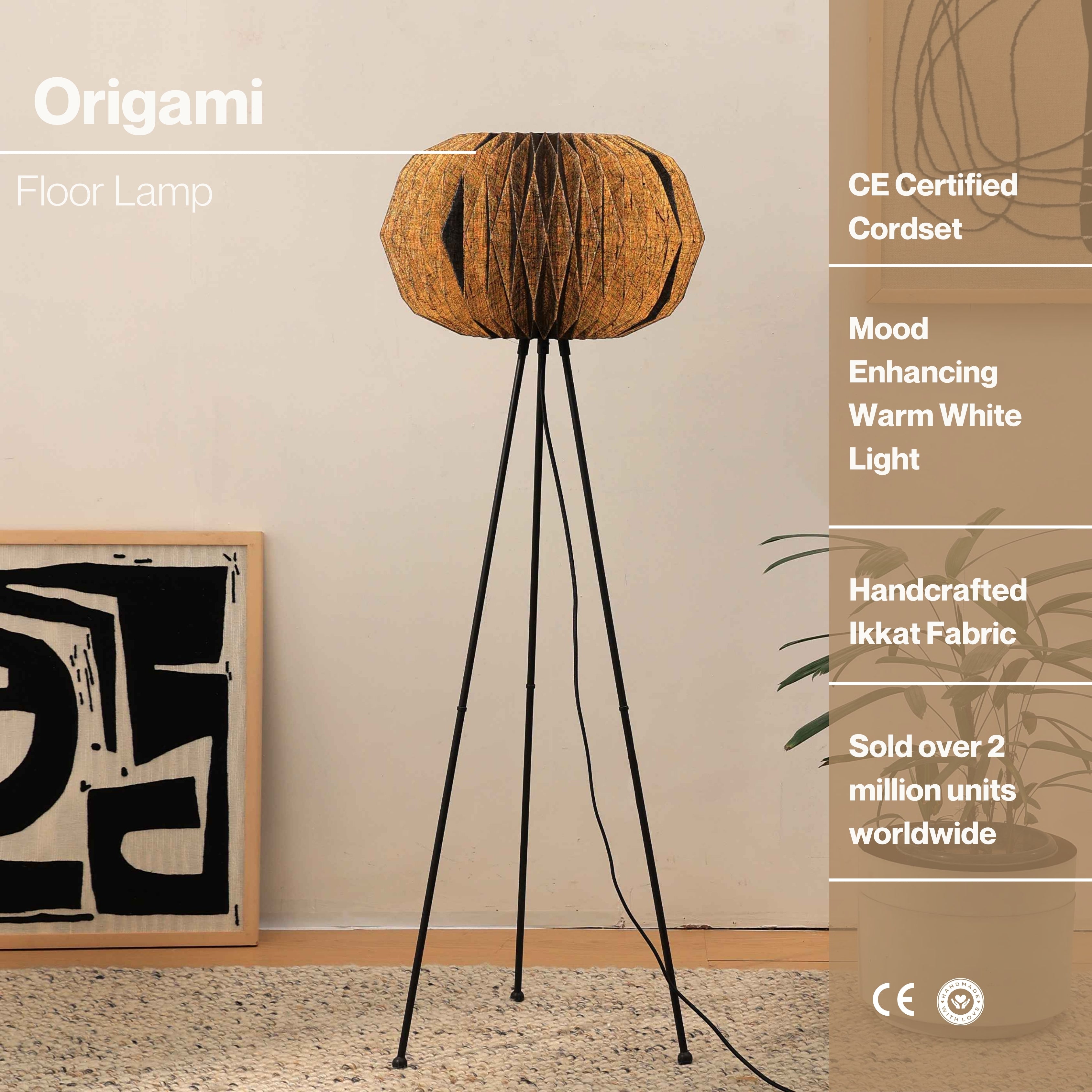 Ori Floor Lamp - Origami, Linen Floor Lamp, Knock Down Tripod Stand