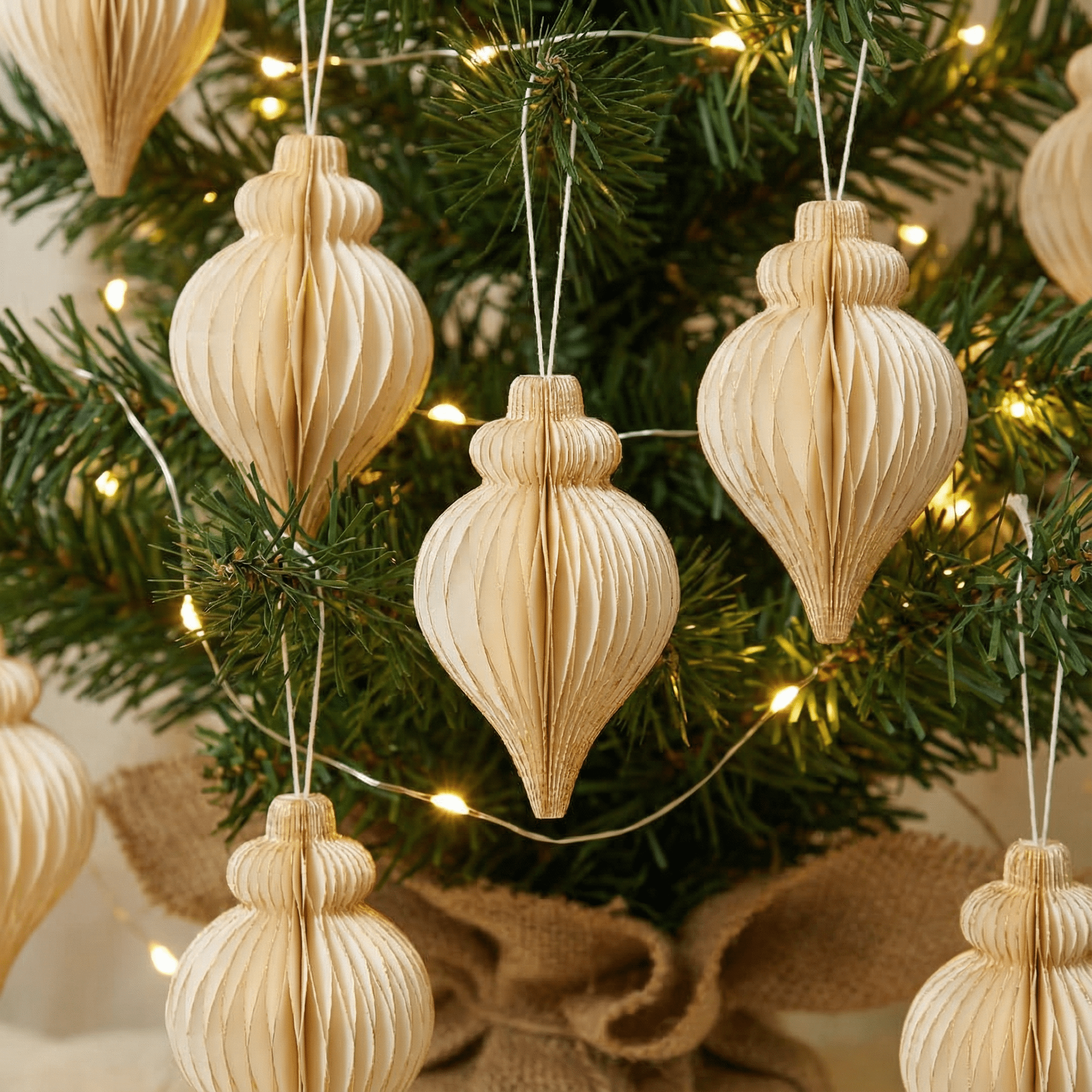 Christmas Ornaments - Off-White & Gold Glitter - Pack of 3