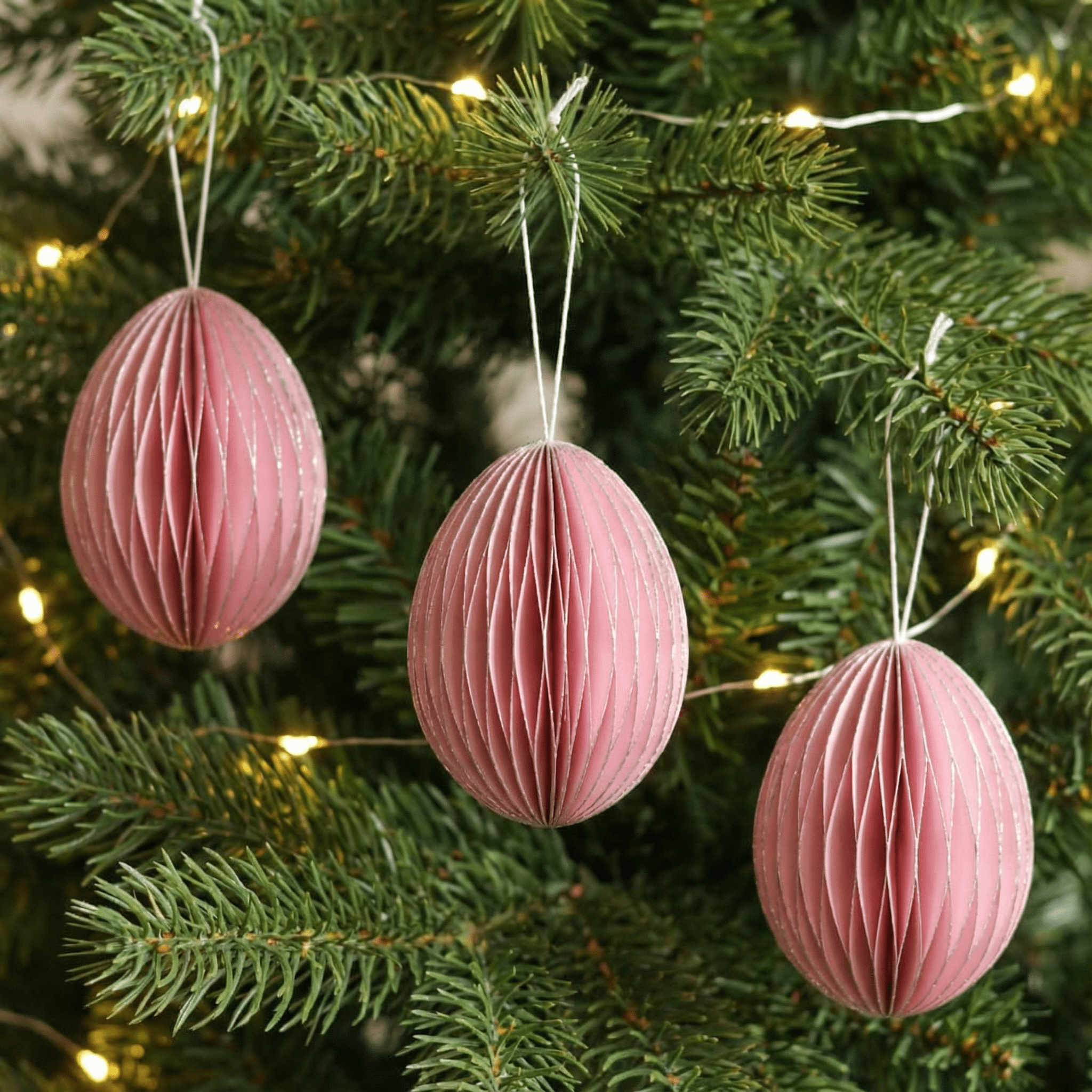 Christmas Ornaments- Festive Pink with Silver Glitter - Pack of 3