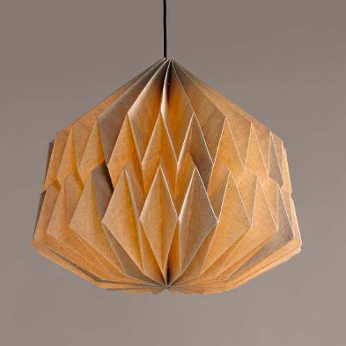 Big pleat linen hanging light on a plain background