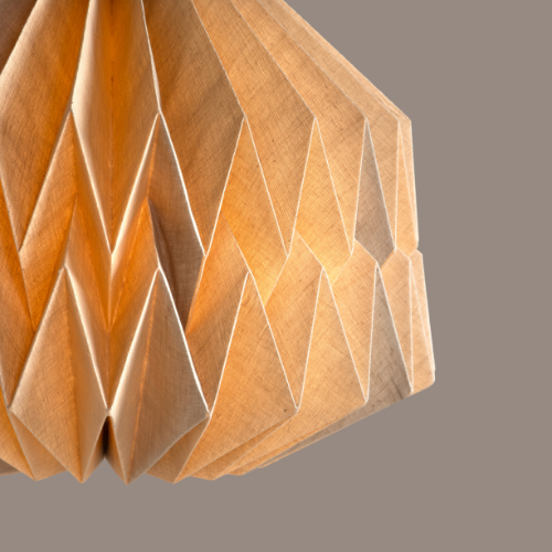 Linen Big pleat pendant light on a gray background