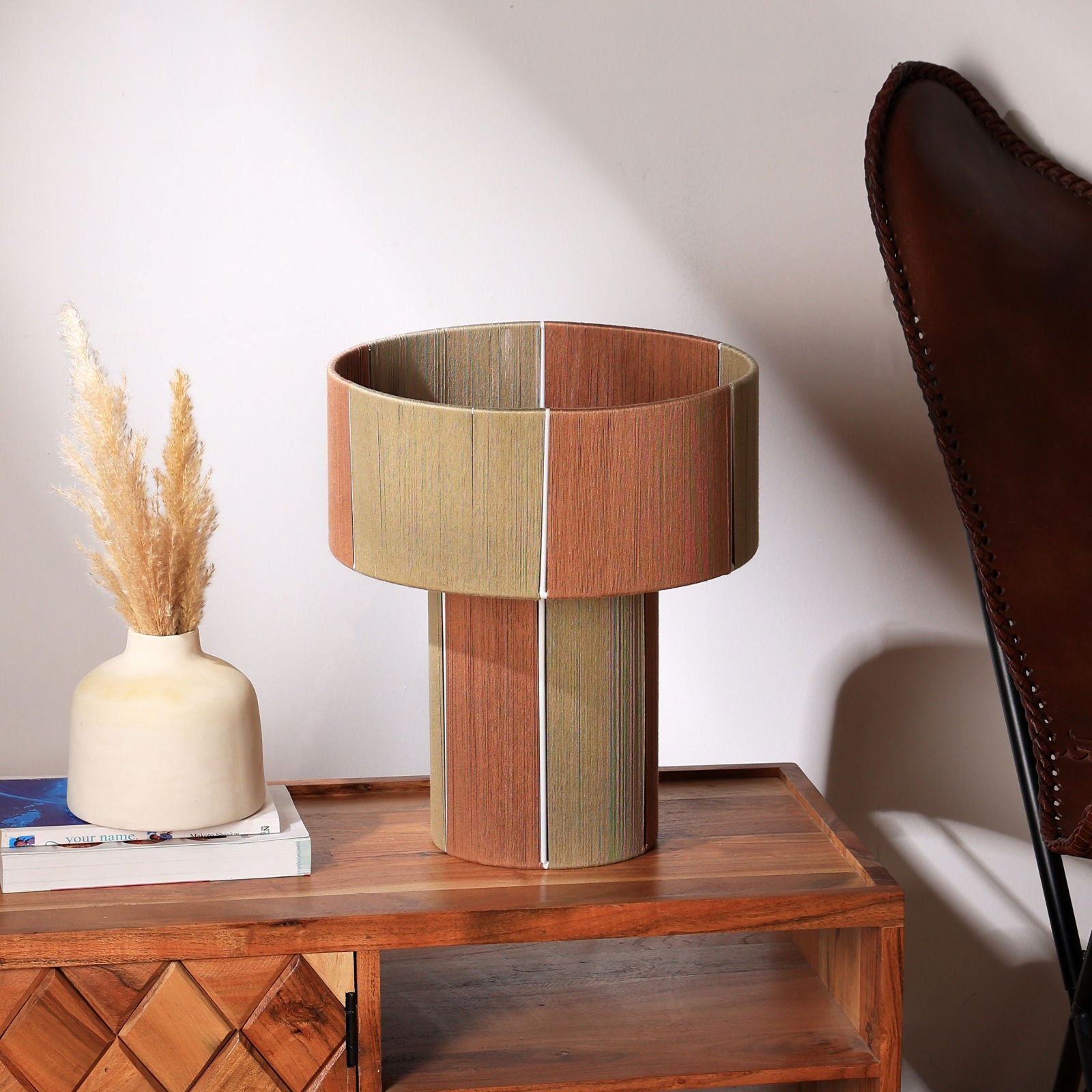 Colour Story 300 Table Lamp - Threading Pattern Desk Lamp, Cotton Threading Lampshade, Sturdy Construction Bedside Lamp - FIG Living - Colour Story 300 Table Lamp - Threading Pattern Desk Lamp, Cotton Threading Lampshade, Sturdy Construction Bedside Lamp - FIG Living