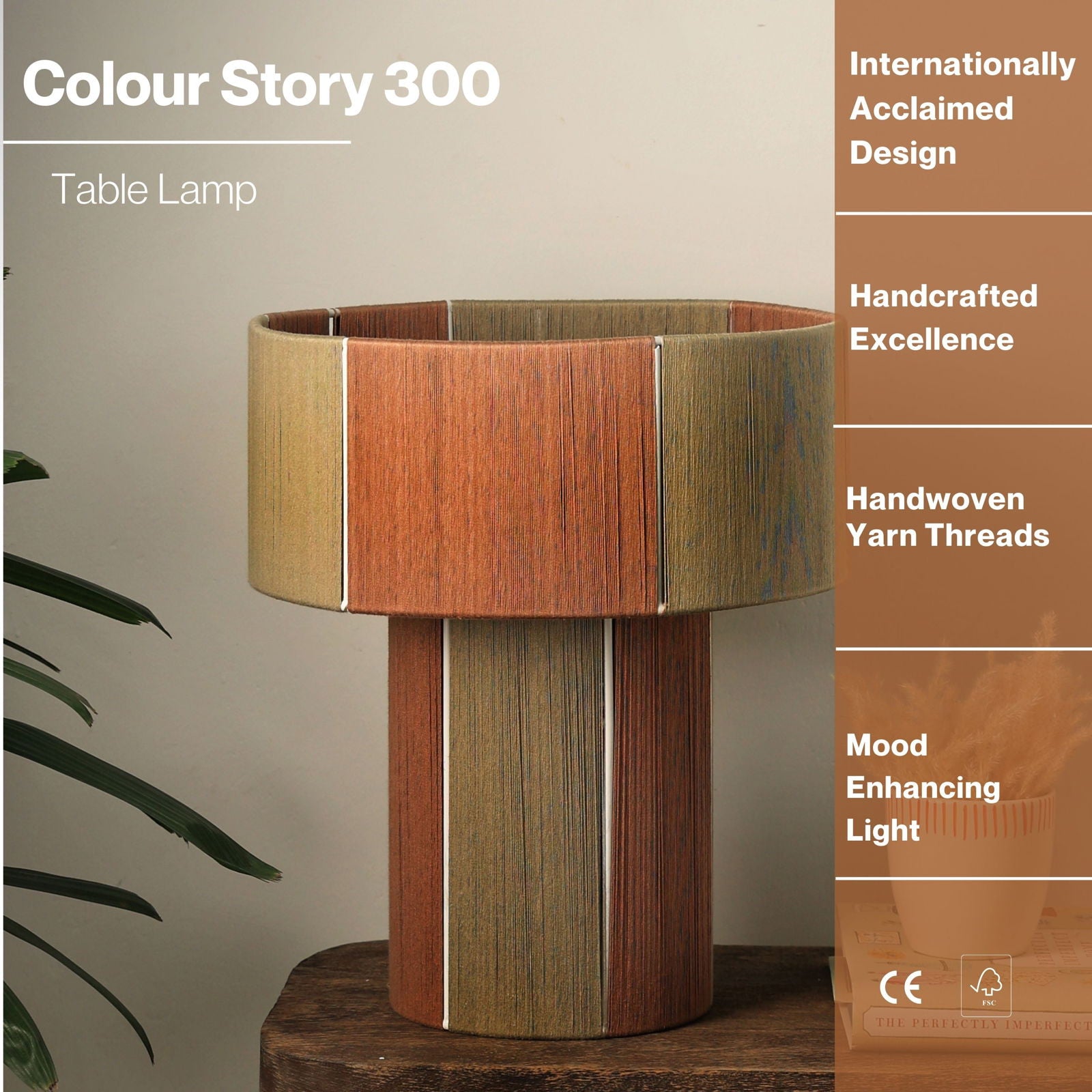 Colour Story 300 Table Lamp - Threading Pattern Desk Lamp, Cotton Threading Lampshade, Sturdy Construction Bedside Lamp - FIG Living - Colour Story 300 Table Lamp - Threading Pattern Desk Lamp, Cotton Threading Lampshade, Sturdy Construction Bedside Lamp - FIG Living