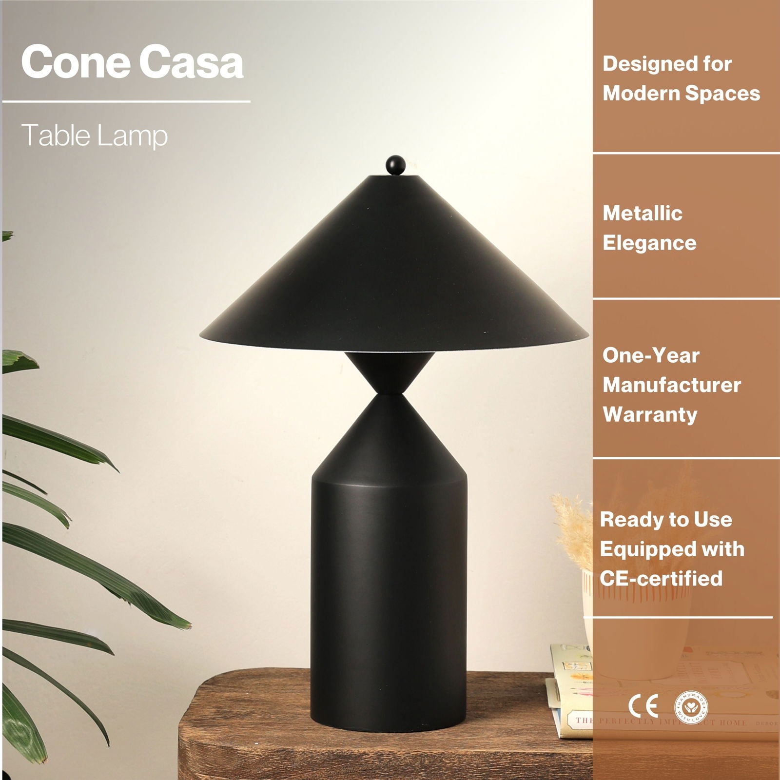 Cone Casa - Table Lamp - Modern Scandinavian Design, Premium Metallic Finish desk lamp, Easy Installation - FIG Living - Cone Casa - Table Lamp - Modern Scandinavian Design, Premium Metallic Finish desk lamp, Easy Installation - FIG Living