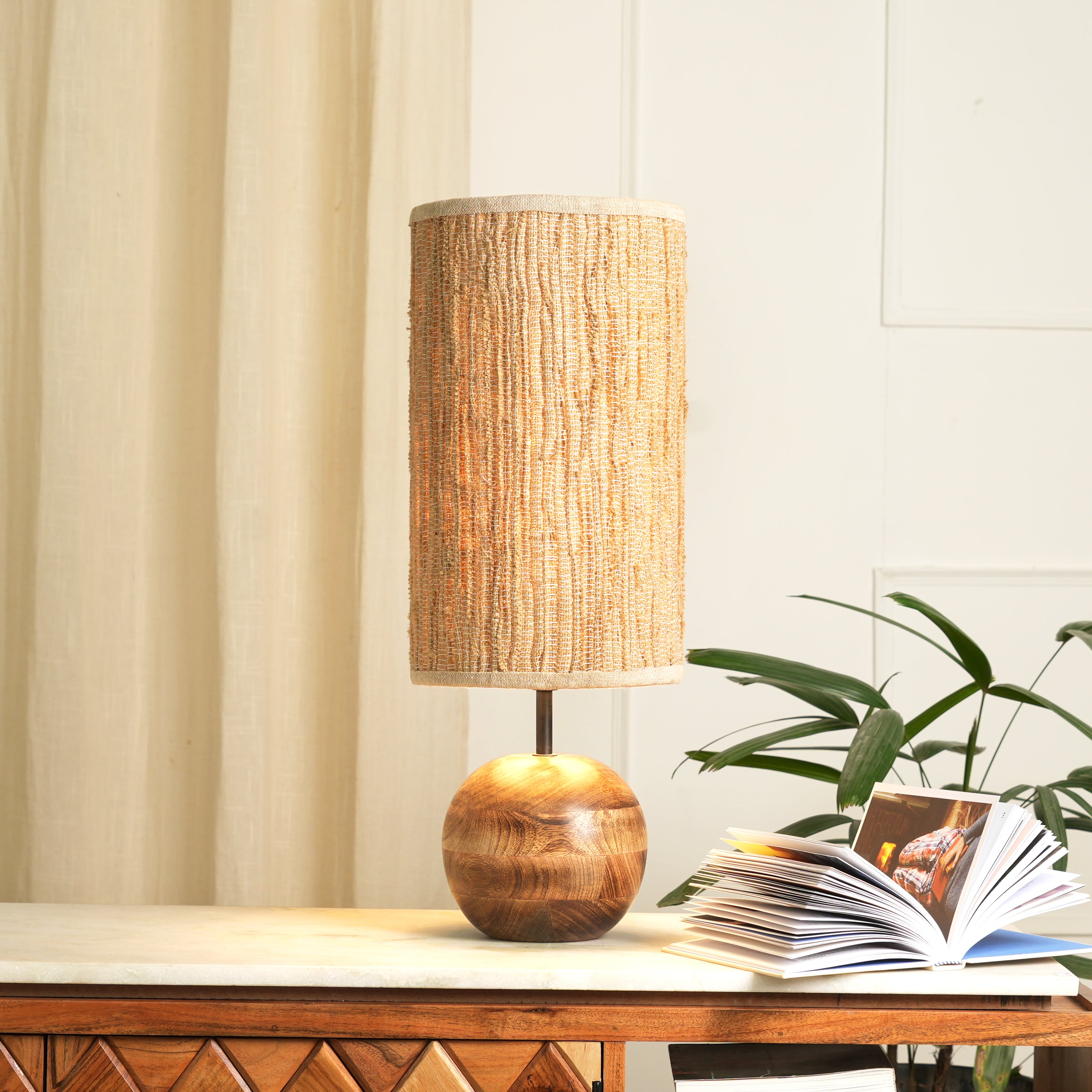 Jute Weave Lamp - Jute Weave Natural Lamp, Mango Wood Base, Handcrafted Lmpshade