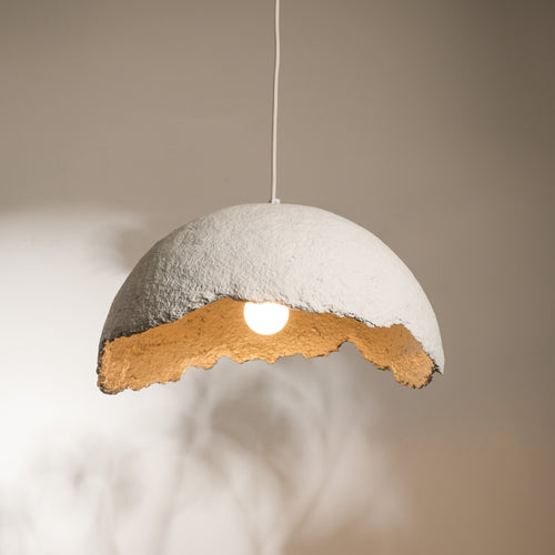 terra paper mache pendant lamp with warm white light