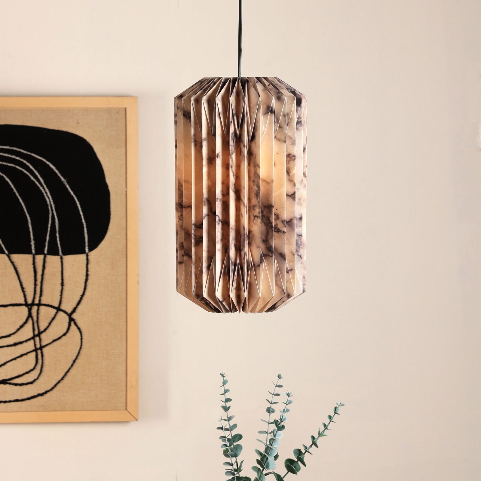 Drum Pendant Lamp (Marble Print) - Marble Printed Origami Pendant Light, Origami Hanging Light - FIG Living - Drum Pendant Lamp (Marble Print) - Marble Printed Origami Pendant Light, Origami Hanging Light - FIG Living