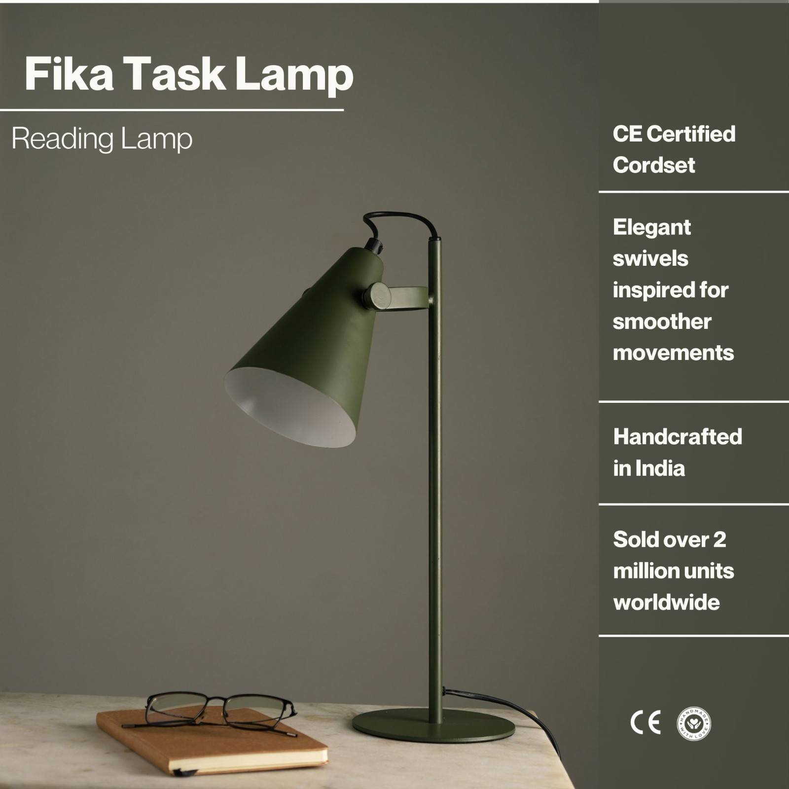 Fika Task Lamp - Modern Scandinavian Design, Bedside Lamp, Easy Installation