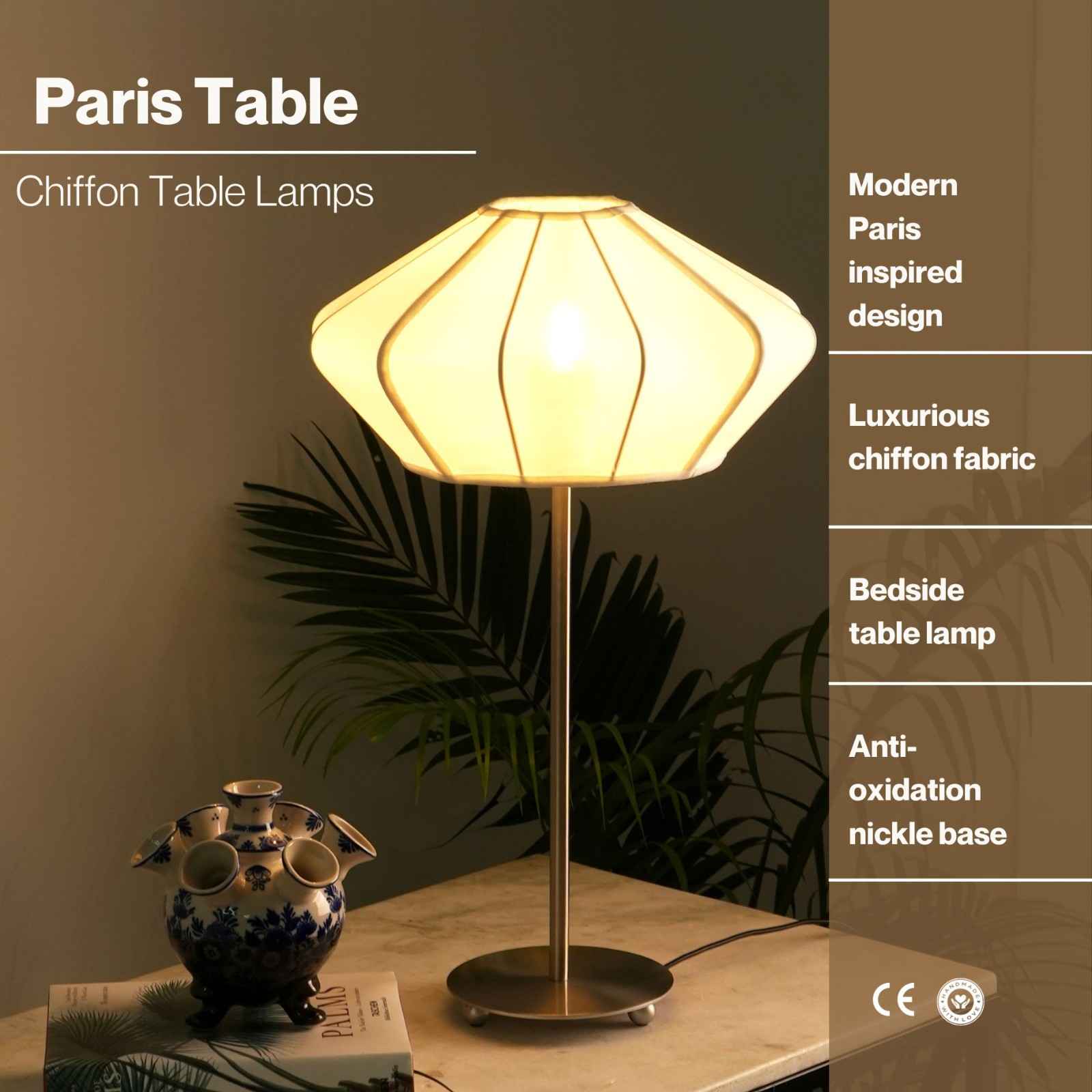 Luxe Collection - Paris Table Lamp (Black) - Premium Chiffon Fabric, Metallic Spacer, Soft Warm Glow, Mood Enhancement Lighting