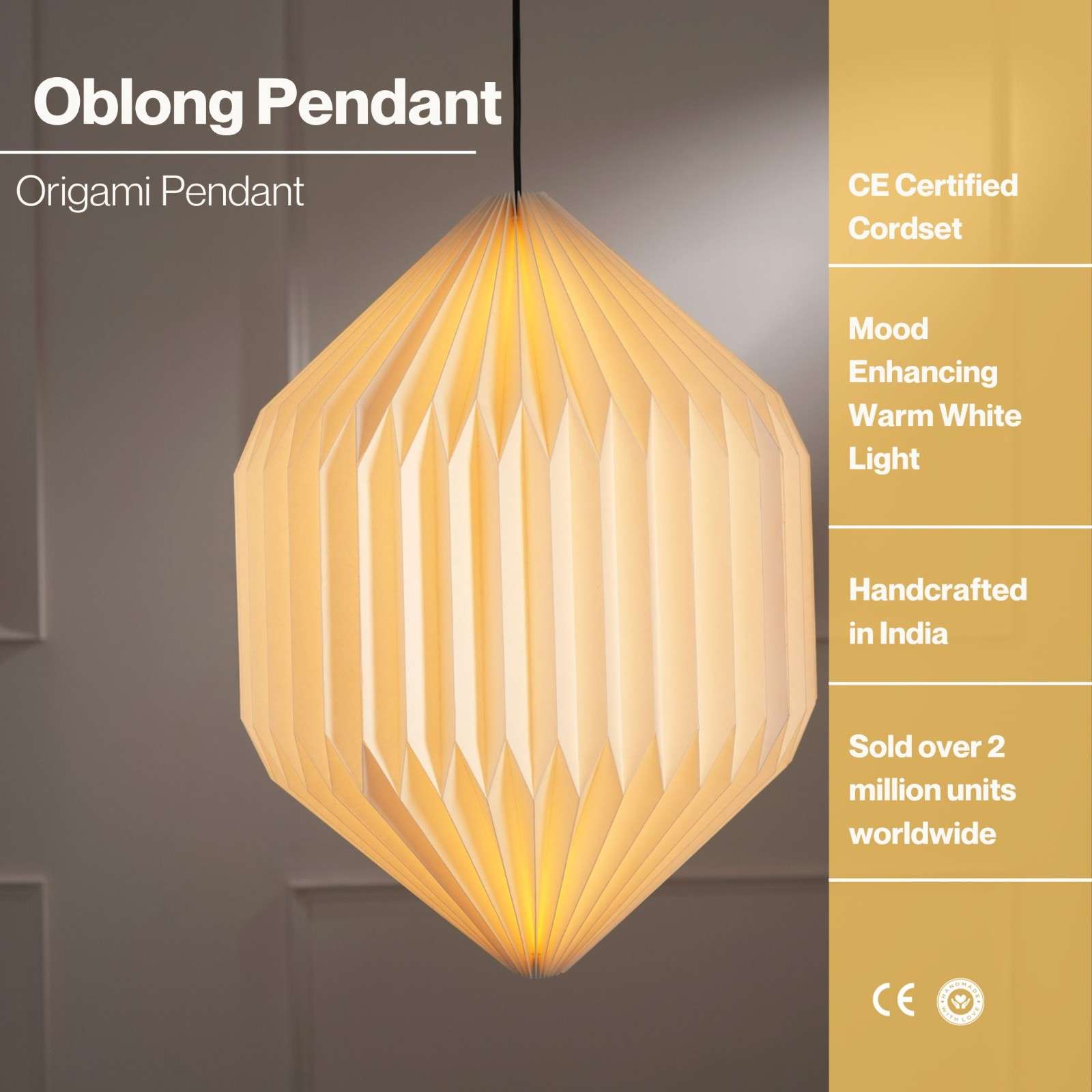 Oblong Origami Lamp - Paper Origami Pendants, Handpleating, Origami Lampshade, Scandinavian Design