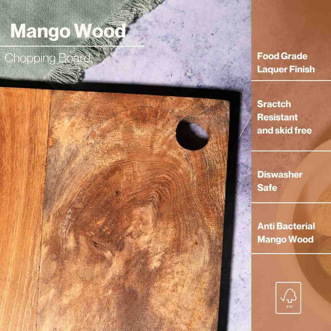 Wooden Chopping Board, Mango Wood, Food Grade Polish, Dishwasher Safe