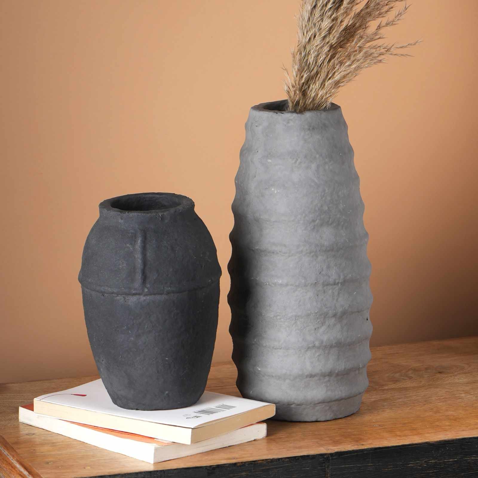Paper Mache Vase, Black Minimal Shape