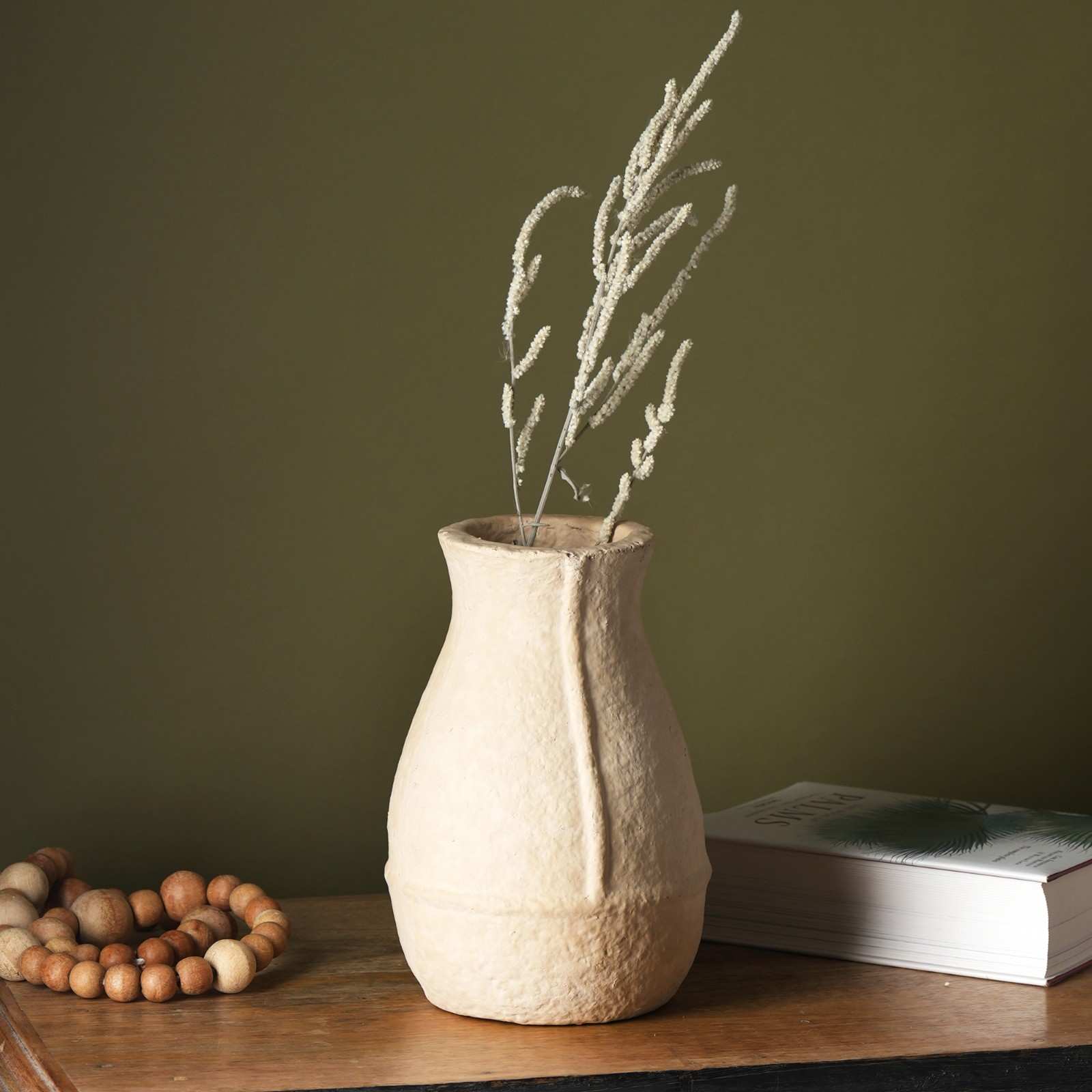 Paper Mache Vase, White Minimal Shape