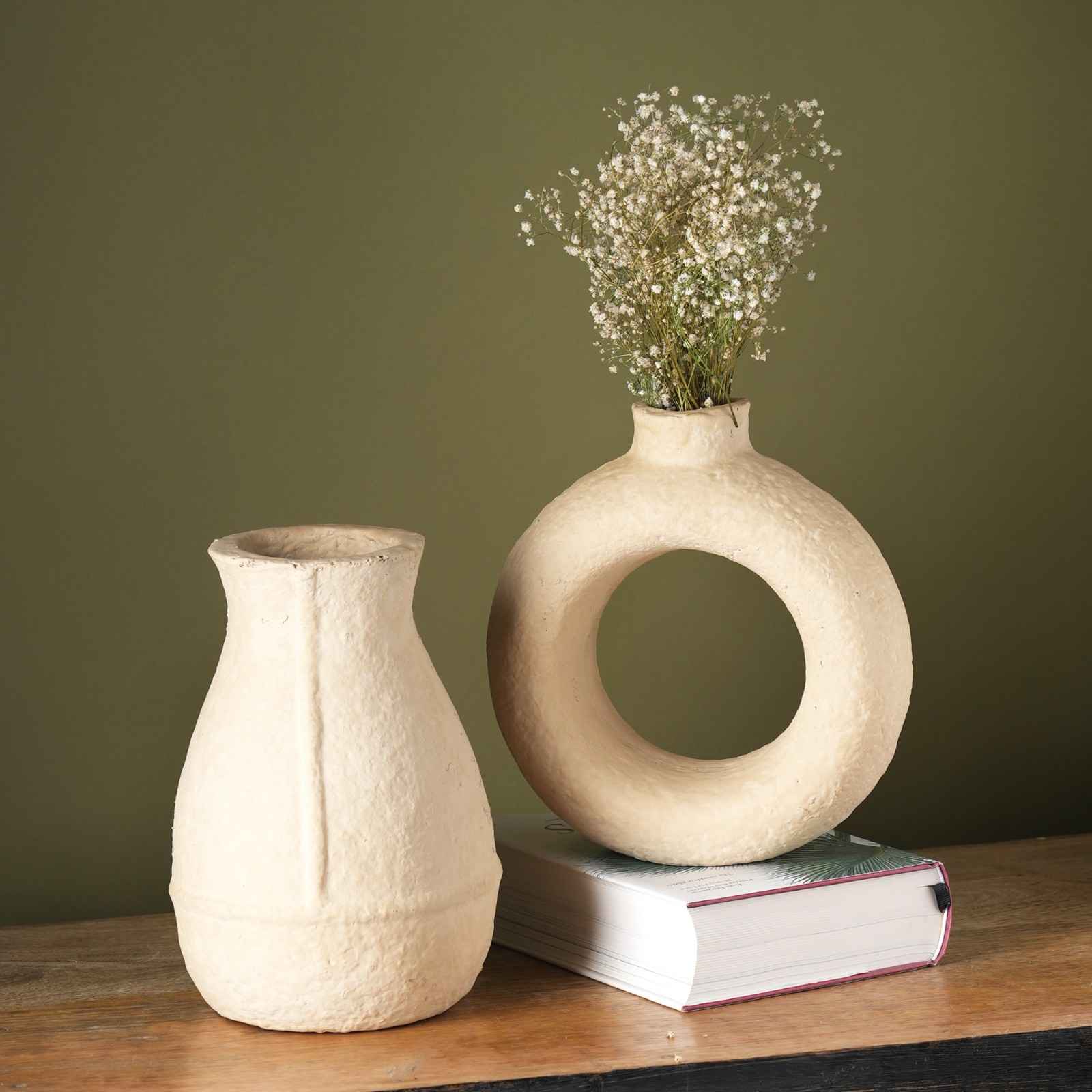 Paper Mache Vase, White Minimal Shape