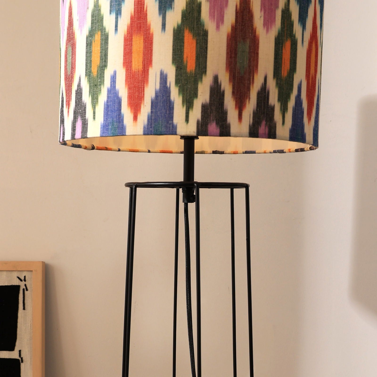 IKKAT 100 Floor Lamp - Ikkat Fabric, Floor Light, Indian Tripod Lamp and Scandinavia fusion, modern lighting, trending Standing Lamp - FIG Living - IKKAT 100 Floor Lamp - Ikkat Fabric, Floor Light, Indian Tripod Lamp and Scandinavia fusion, modern lighting, trending Standing Lamp Image