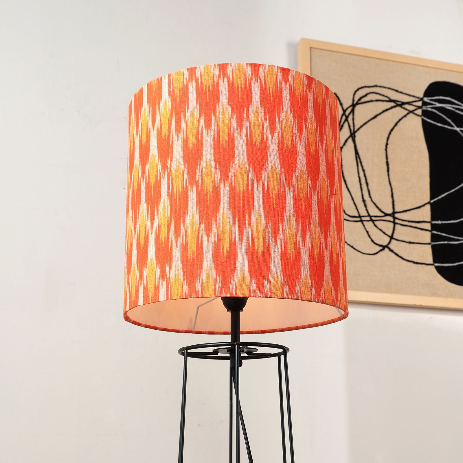 IKKAT Floor Lamp - Ikkat Fabric Floor Light, Indian and Scandinavia fusion, modern Tripod lighting, trending Standing Lamp - FIG Living - IKKAT Floor Lamp - Ikkat Fabric Floor Light, Indian and Scandinavia fusion, modern Tripod lighting, trending Standing Lamp Image