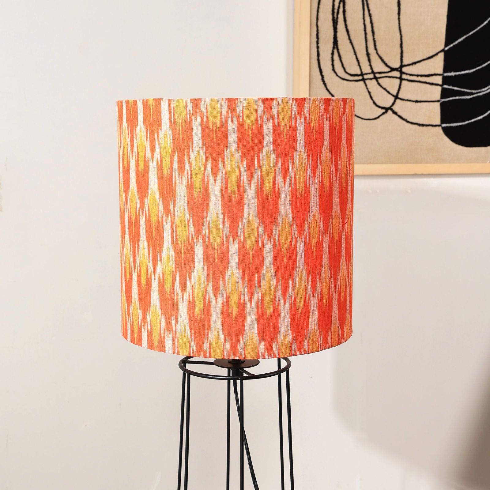 IKKAT Floor Lamp - Ikkat Fabric Floor Light, Indian and Scandinavia fusion, modern Tripod lighting, trending Standing Lamp - FIG Living - IKKAT Floor Lamp - Ikkat Fabric Floor Light, Indian and Scandinavia fusion, modern Tripod lighting, trending Standing Lamp Image