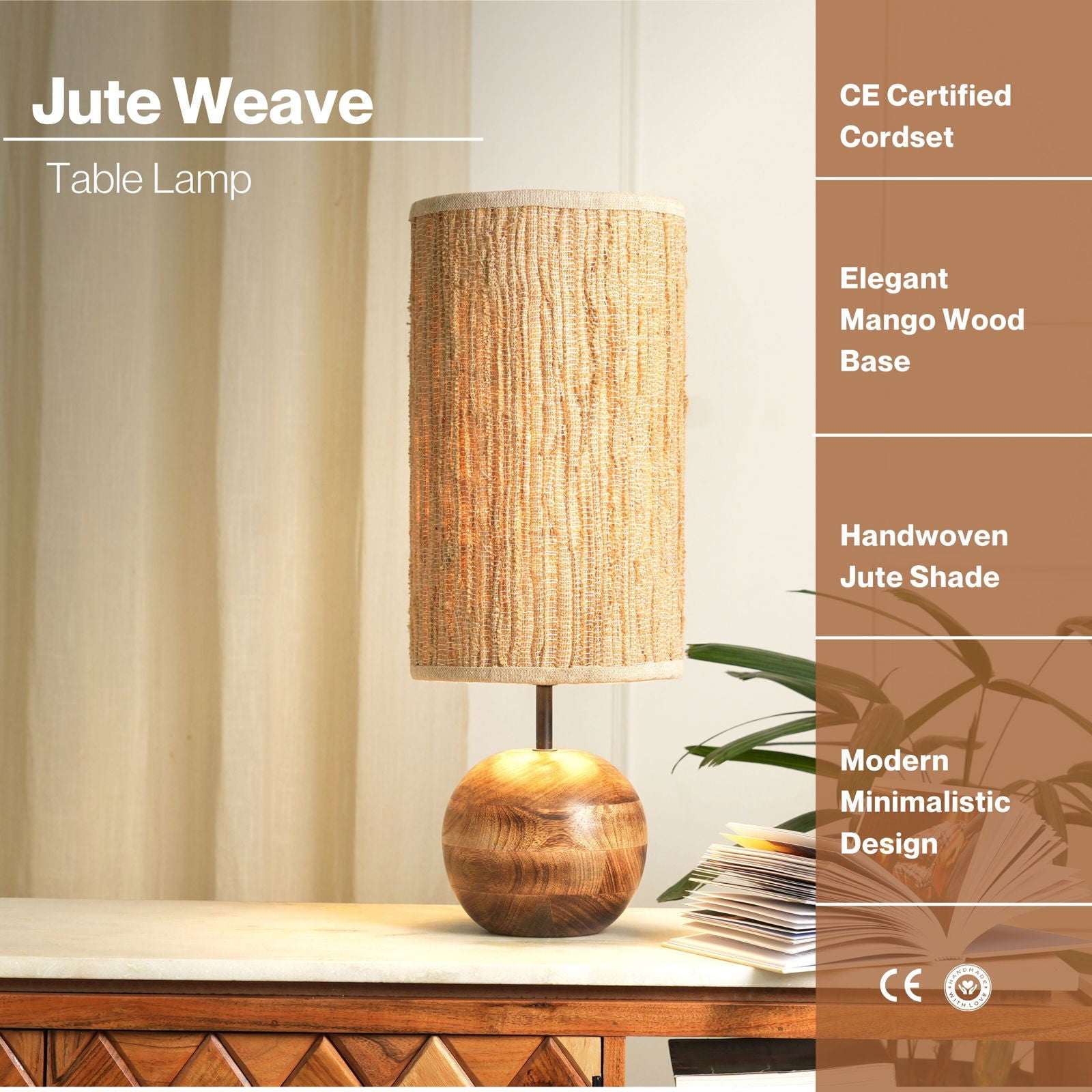 JUTE WEAVE TABLE LAMP - JUTE WEAVE NATURAL DESK LAMP, MANGO WOOD BASE, HANDCRAFTED BEDSIDE LAMPSHADE - FIG Living - JUTE WEAVE TABLE LAMP - JUTE WEAVE NATURAL DESK LAMP, MANGO WOOD BASE, HANDCRAFTED BEDSIDE LAMPSHADE - FIG Living