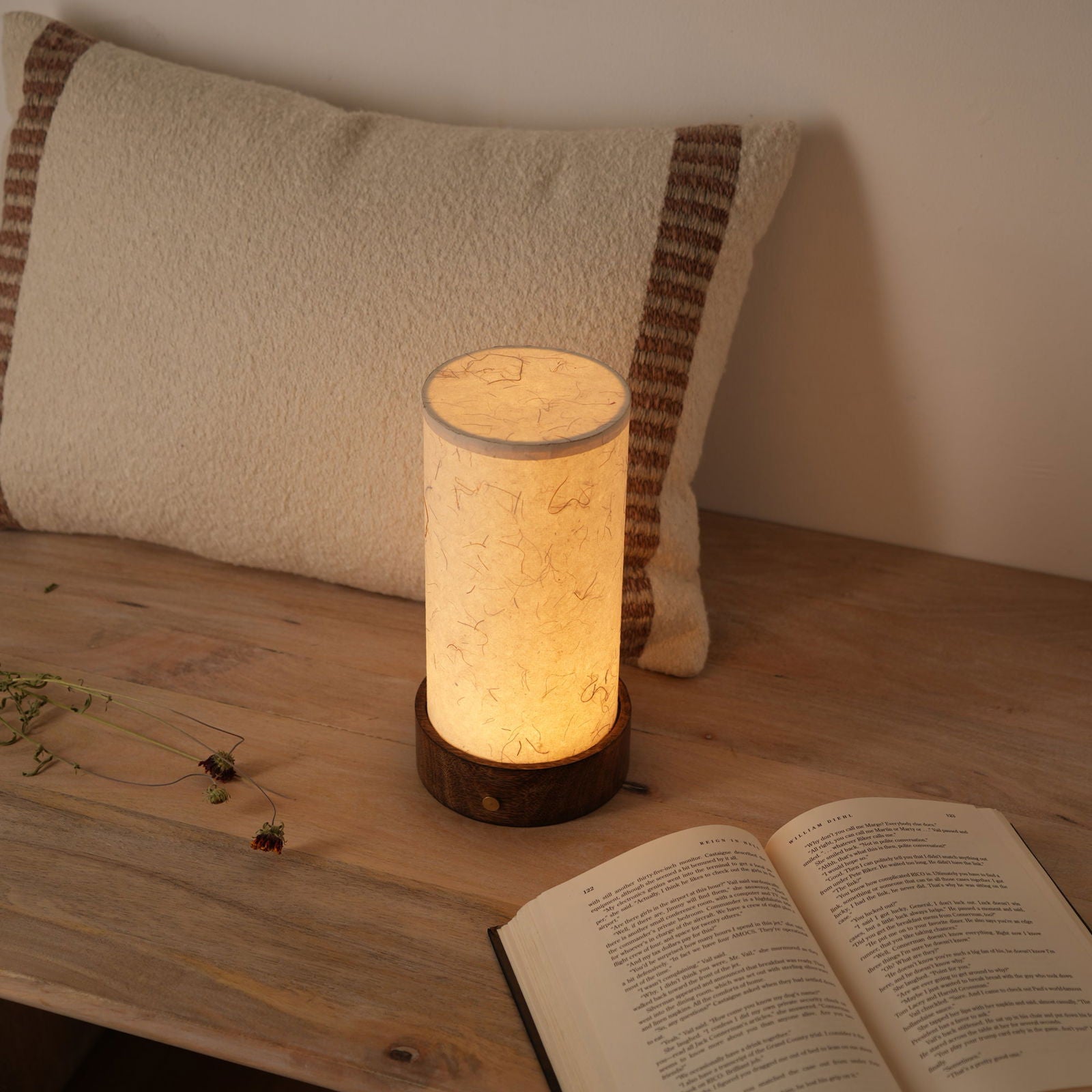 Magnus battery Table Lamp - 2900 mah battery, 8 hours back, Mango Wood Base desk lamp, 400 lumens - FIG Living -