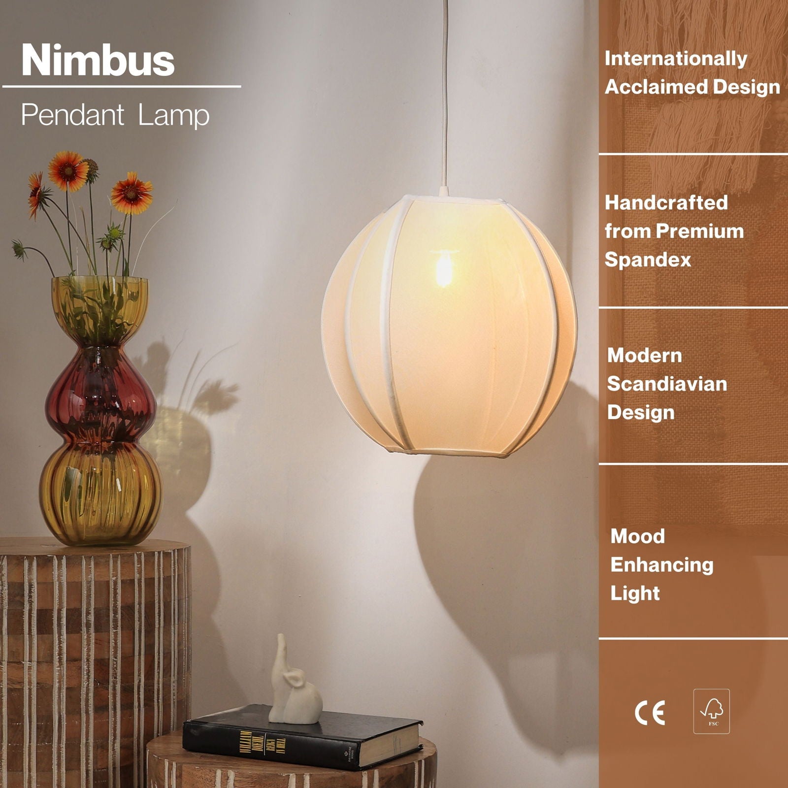 Nimbus Pendant Lamp - Corners, Spandex Fabric Pendant Light For Living Room, Decorative Hanging Light - FIG Living - Nimbus Pendant Lamp - Corners, Spandex Fabric Pendant Light For Living Room, Decorative Hanging Light - FIG Living