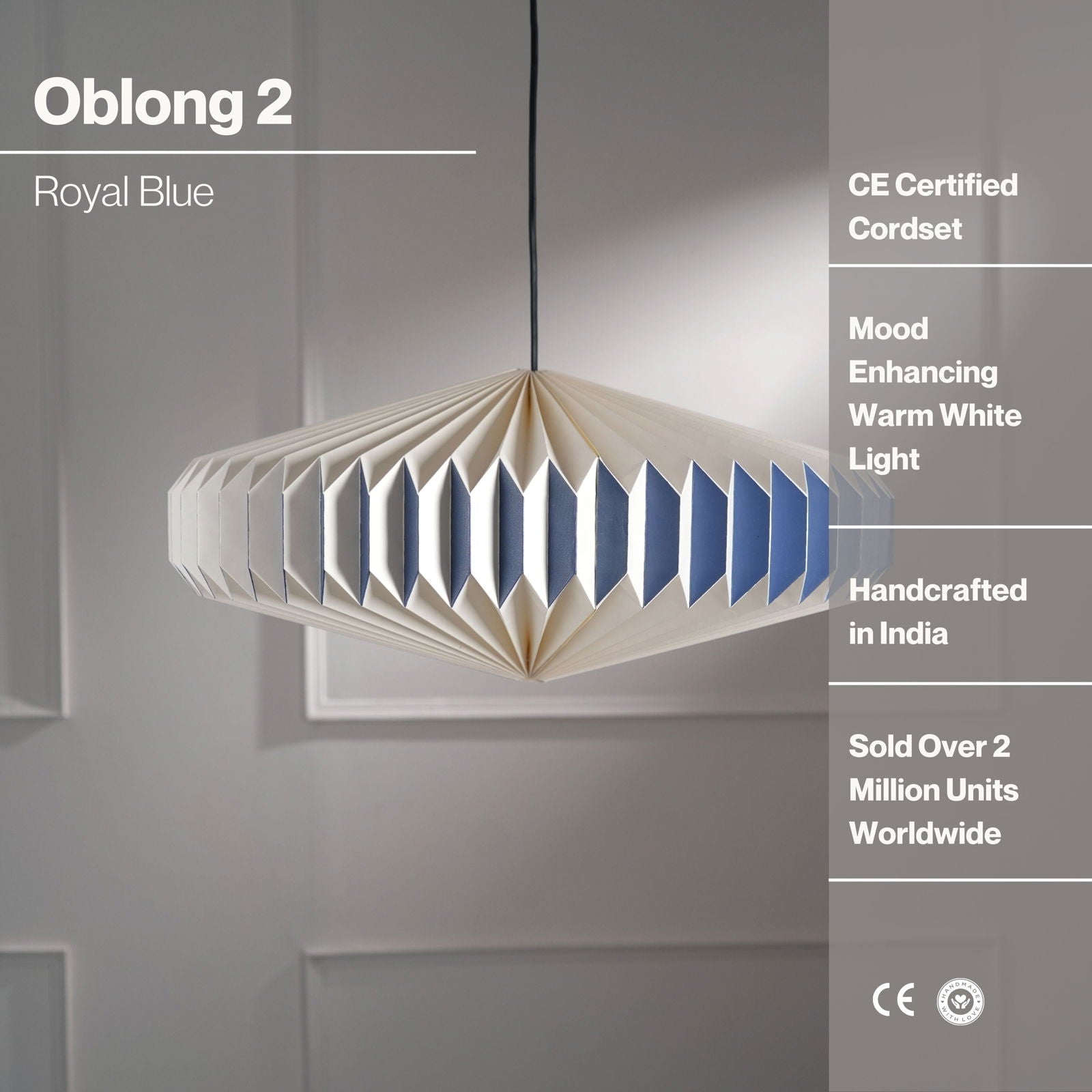 Oblong 2 Pendant Lamp - Paper Origami Pendant Light, Handpleating, Origami Lampshade, Scandinavian Design Hanging Light - FIG Living - Oblong 2 Pendant Lamp - Paper Origami Pendant Light, Handpleating, Origami Lampshade, Scandinavian Design Hanging Light - FIG Living