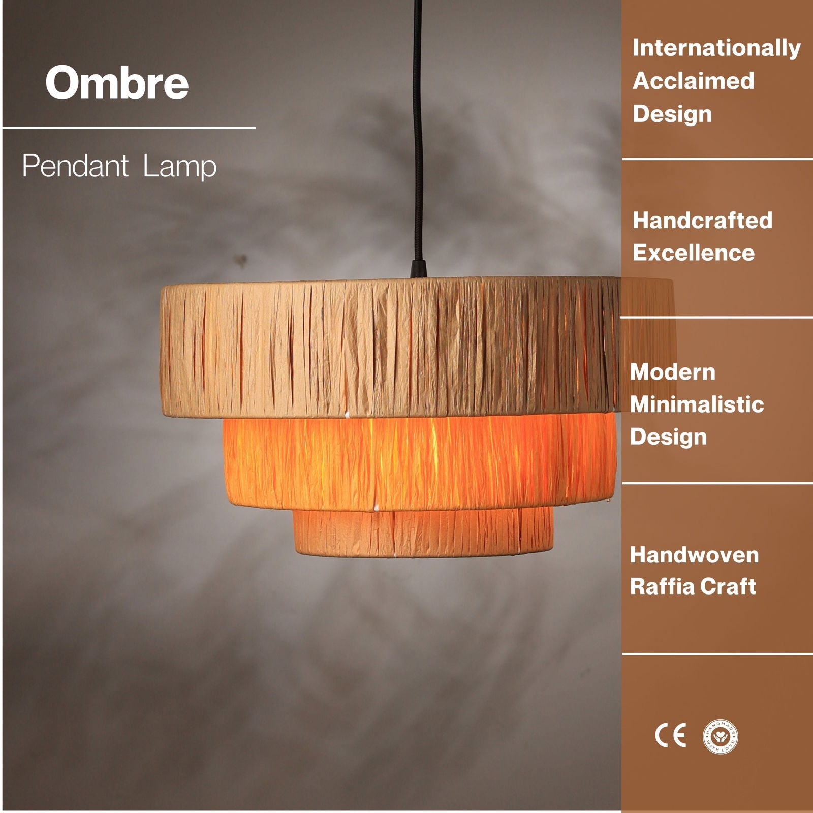Ombre Pendant Lamp - Raffia Hanging Light, Handmade Pendant Light, Modern Decorative Lighting - FIG Living - Ombre Pendant Lamp - Raffia Hanging Light, Handmade Pendant Light, Modern Decorative Lighting - FIG Living
