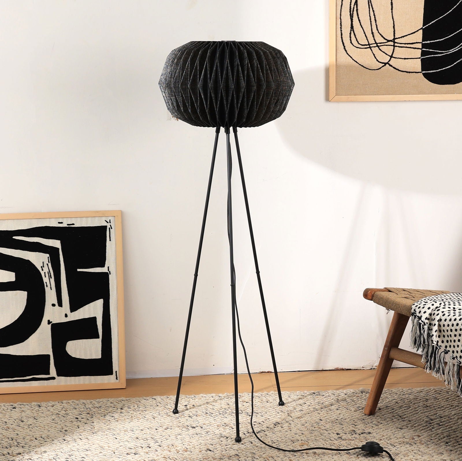 Ori Floor Lamp - Origami, Linen Floor Light, Knock Down Tripod Standing Lamp - FIG Living - Ori Floor Lamp - Origami, Linen Floor Light, Knock Down Tripod Standing Lamp Image