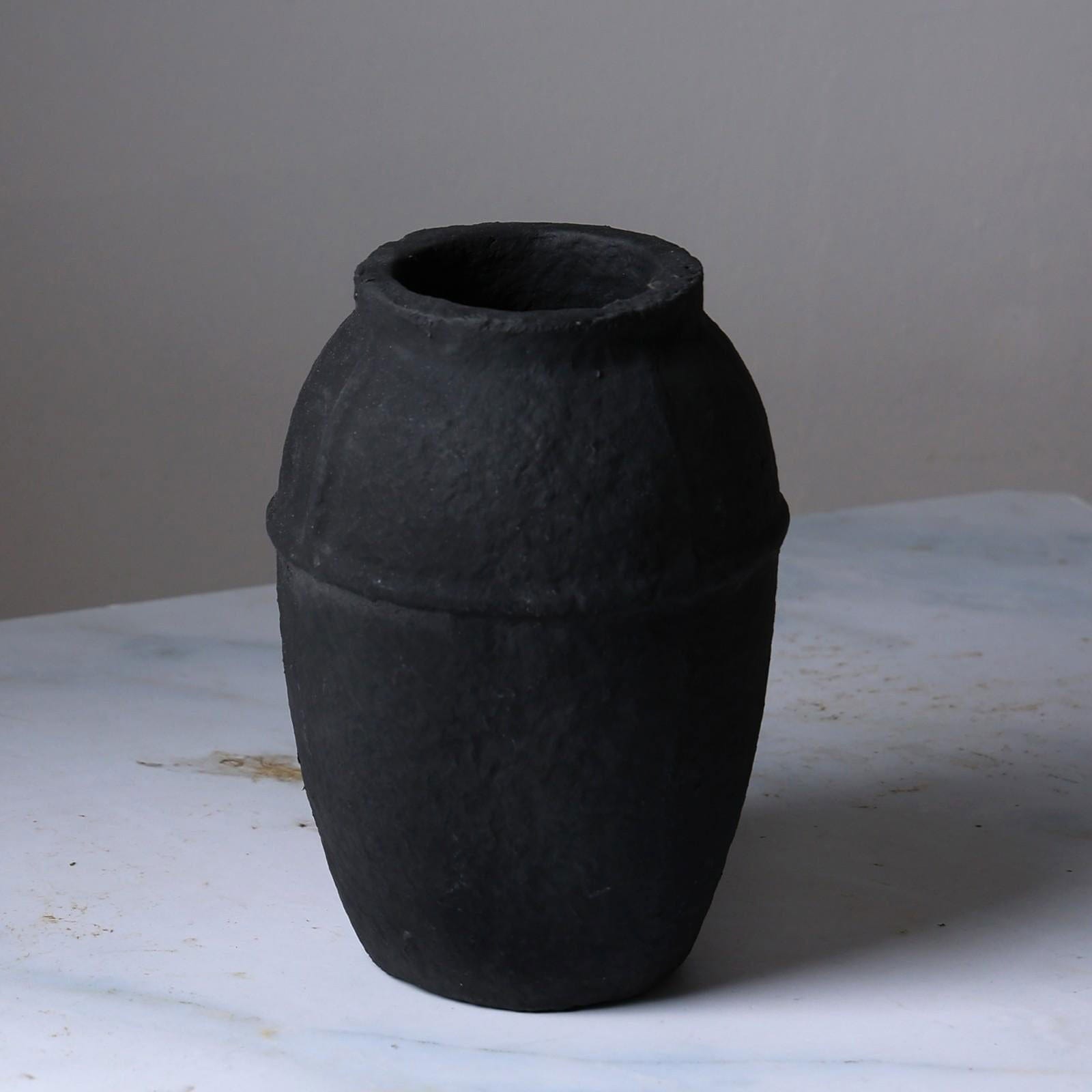 Paper Mache Vase, Black Minimal Shape, flower vases - FIG Living - Paper Mache Vase, Black Minimal Shape, flower vases - FIG Living
