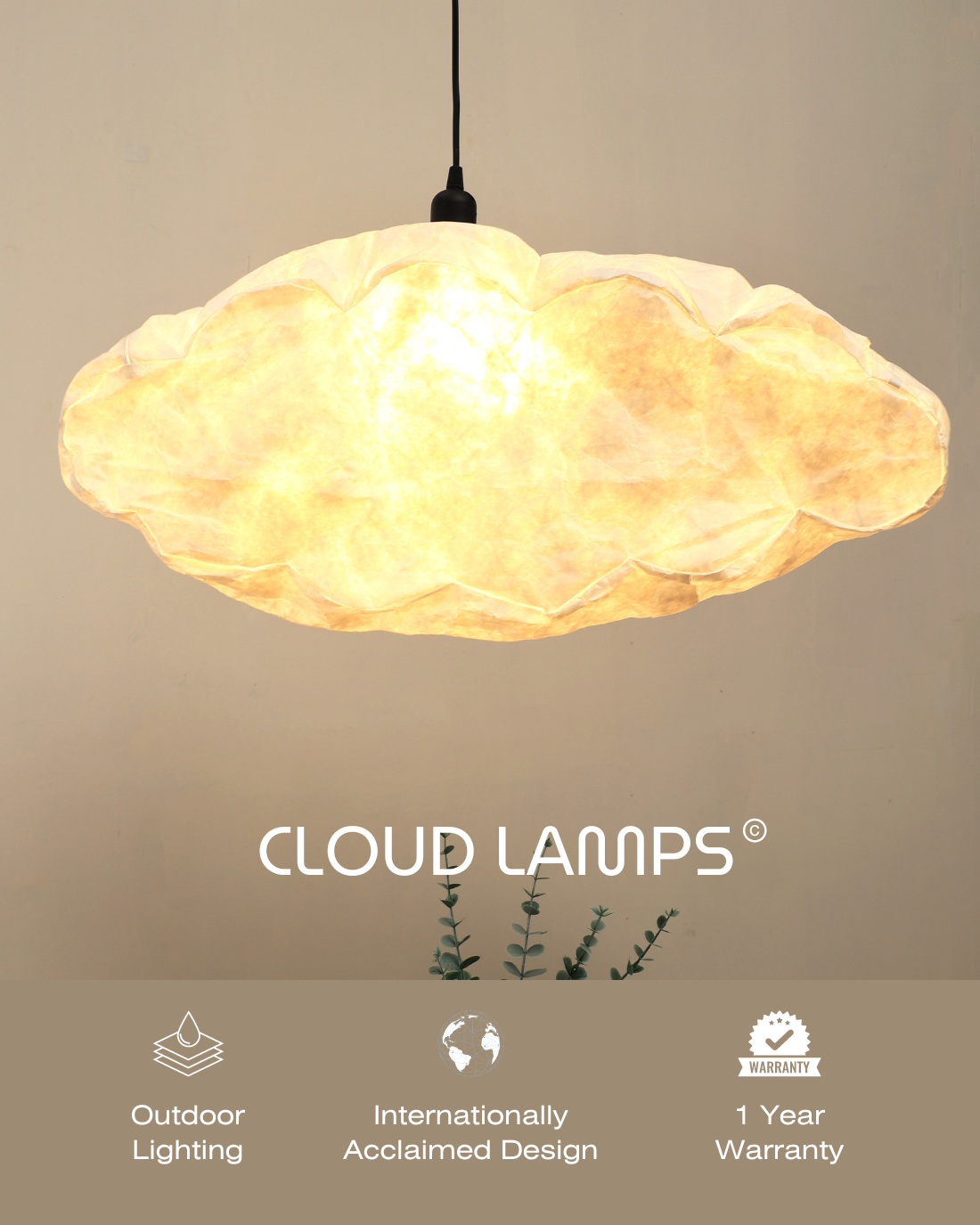 Cloud Pendant (Cloud Series) -  Tear-Resistant, Cloud Shaped Hanging Lamp, Semi-Outdoor