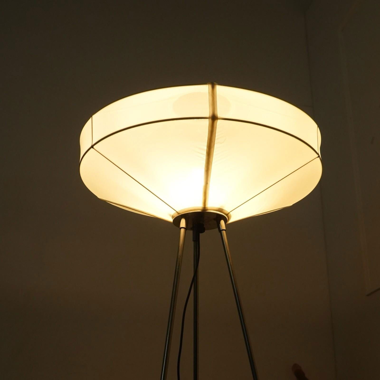 Space Rover Floor Lamp - Tripod Floor Light, Nickle Base and Elegant Fabric Shade Tripod Standing Lamp - FIG Living - Space Rover Floor Lamp - Tripod Floor Light, Nickle Base and Elegant Fabric Shade Tripod Standing Lamp Image