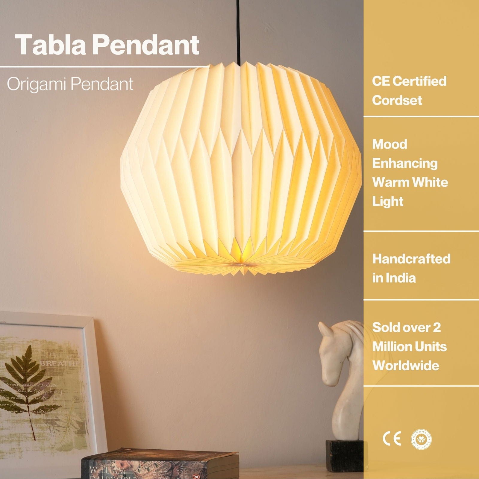 Tabla Origami Pendant Lamp - Paper Origami Pendant Light, Handpleating, Origami Lampshade Hanging Light, Scandinavian Design - FIG Living -