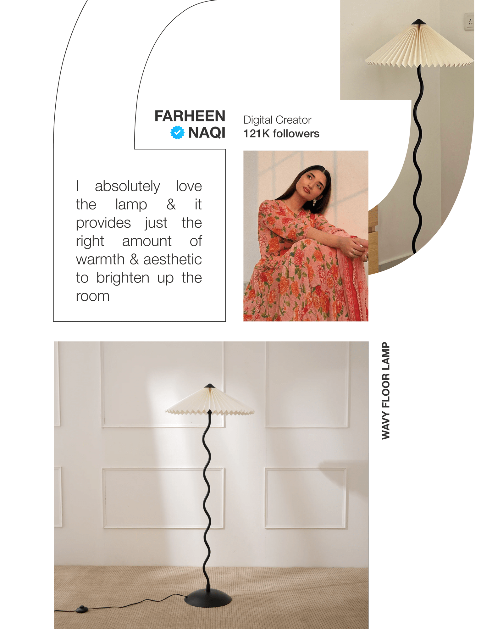 Wavy Floor Lamp - Contemporary Metal Base Floor Light with Handpleated Shade Standing Lamp - FIG Living -