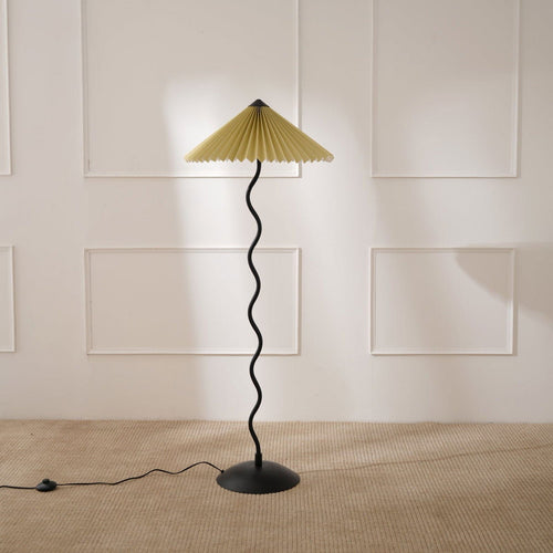 Wavy Floor Lamp - Contemporary Metal Base Floor Light with Handpleated Shade Standing Lamp - FIG Living - Wavy Floor Lamp - Contemporary Metal Base Floor Light with Handpleated Shade Standing Lamp Image