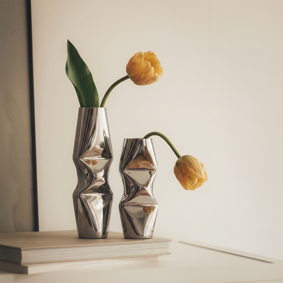 Chrome Dented Vases (Set of 2)