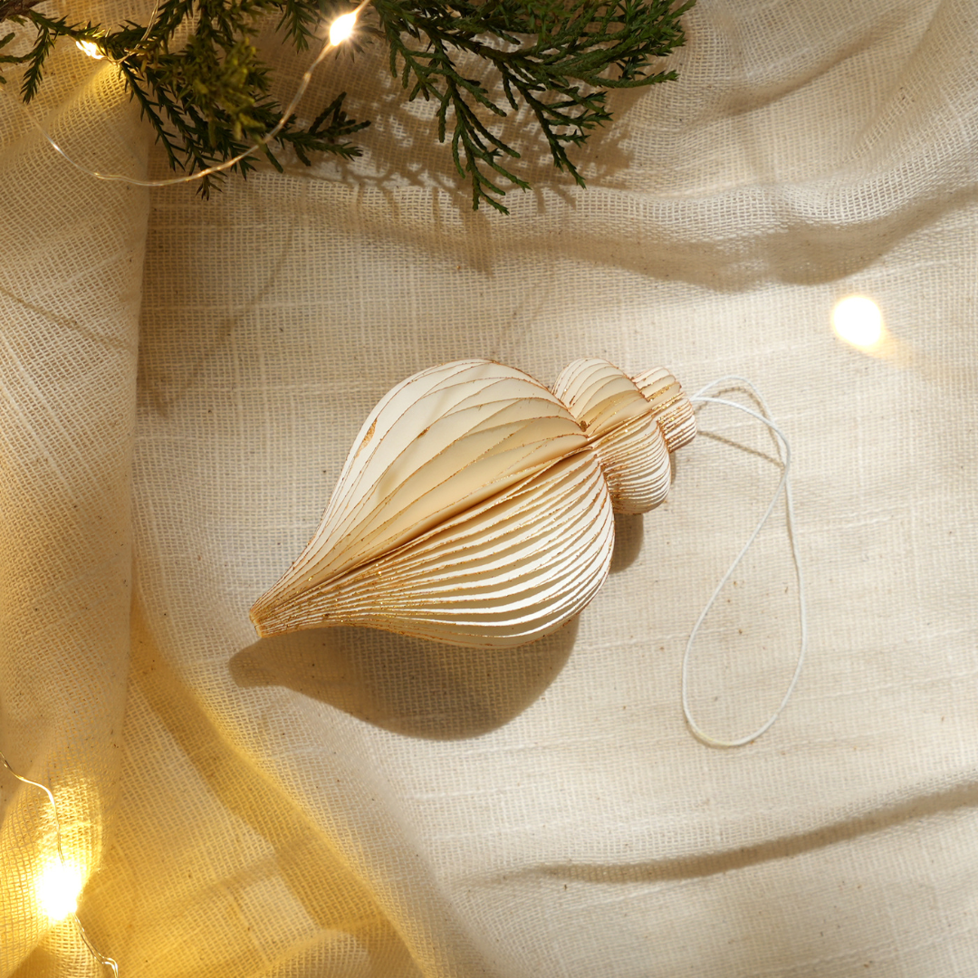 Christmas Ornaments - Off-White & Gold Glitter - Pack of 3