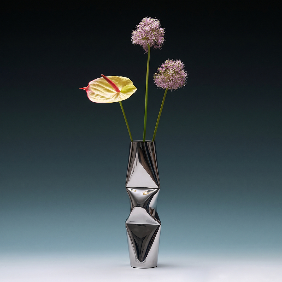 Chrome Dented Vase Large mirror finish
