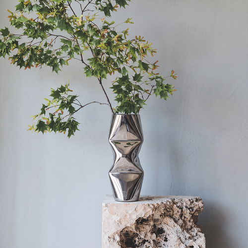 Small chrome stainless steel flower vase
