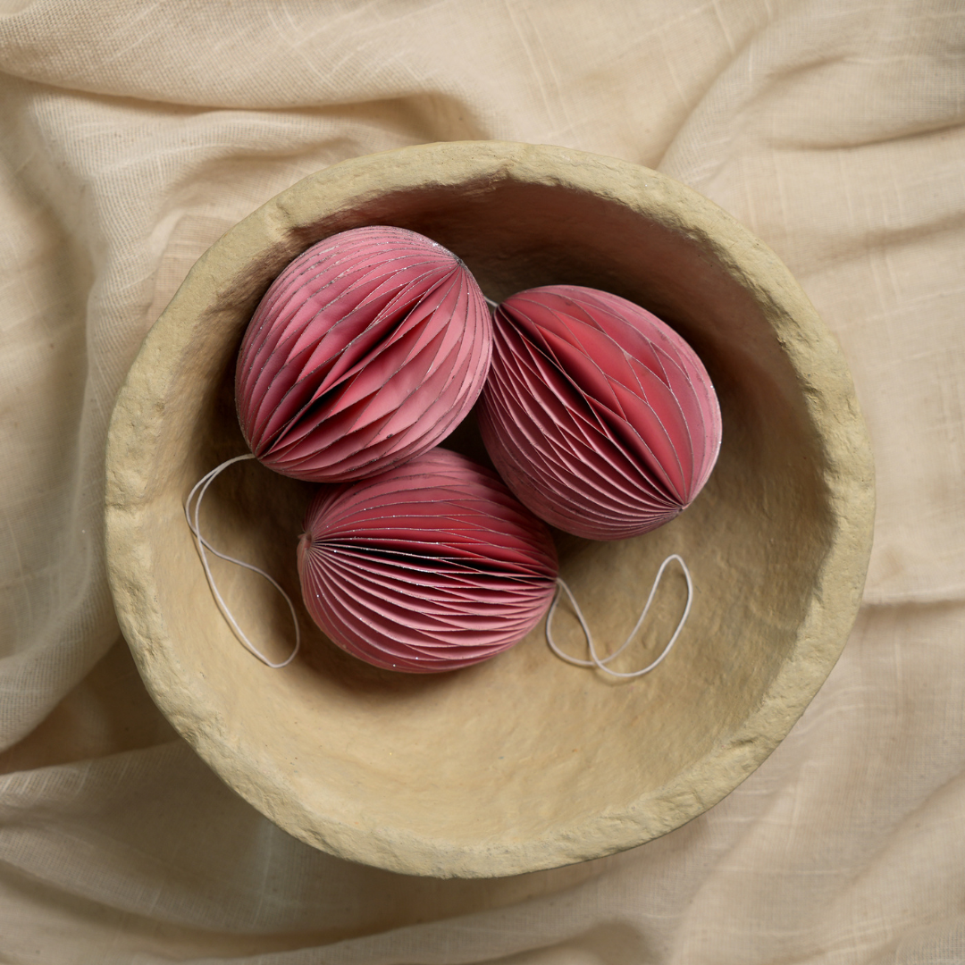 Christmas Ornaments- Festive Pink with Silver Glitter - Pack of 3