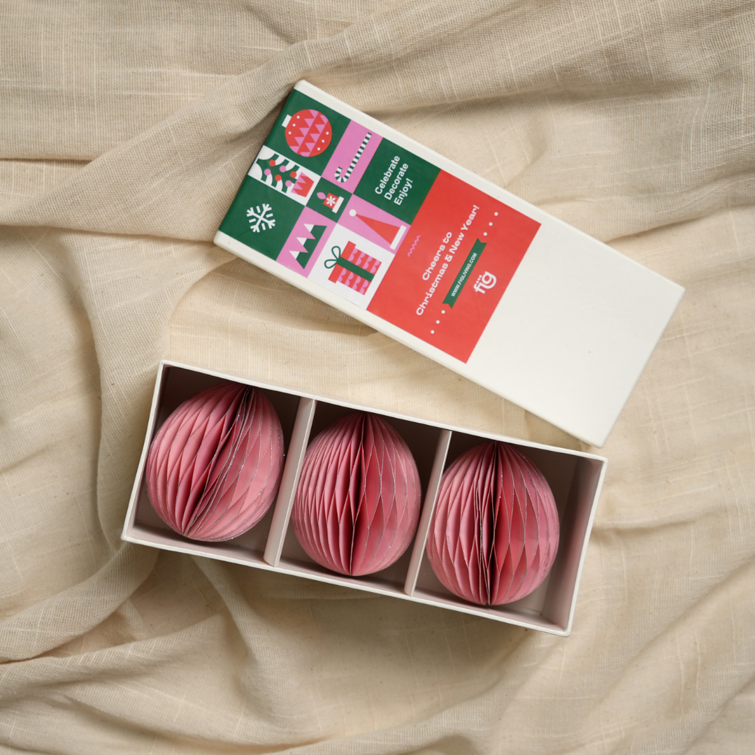 Christmas Ornaments- Festive Pink with Silver Glitter - Pack of 3