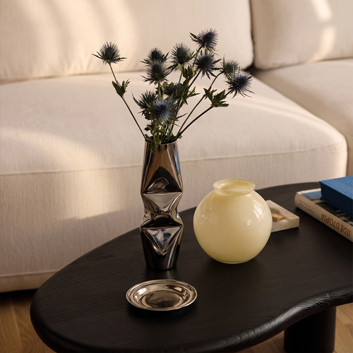Modern sculptural chrome decorative vase
