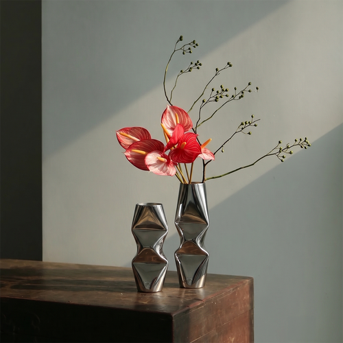 Chrome Dented Vases (Set of 2)